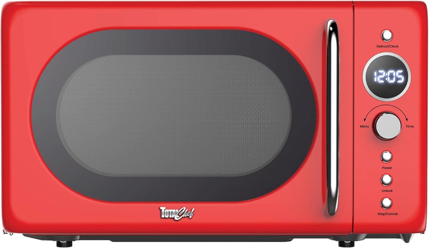 Total Chef Retro Microwave Oven | 20L / 0.7 Cu Ft | Quick Start & Defrost By Weight/Time | 8 Pre-set Cooking Modes For Coffee, Rice, Pasta, Potato, Reheat, Fish, Pizza, Popcorn | 700W | Red