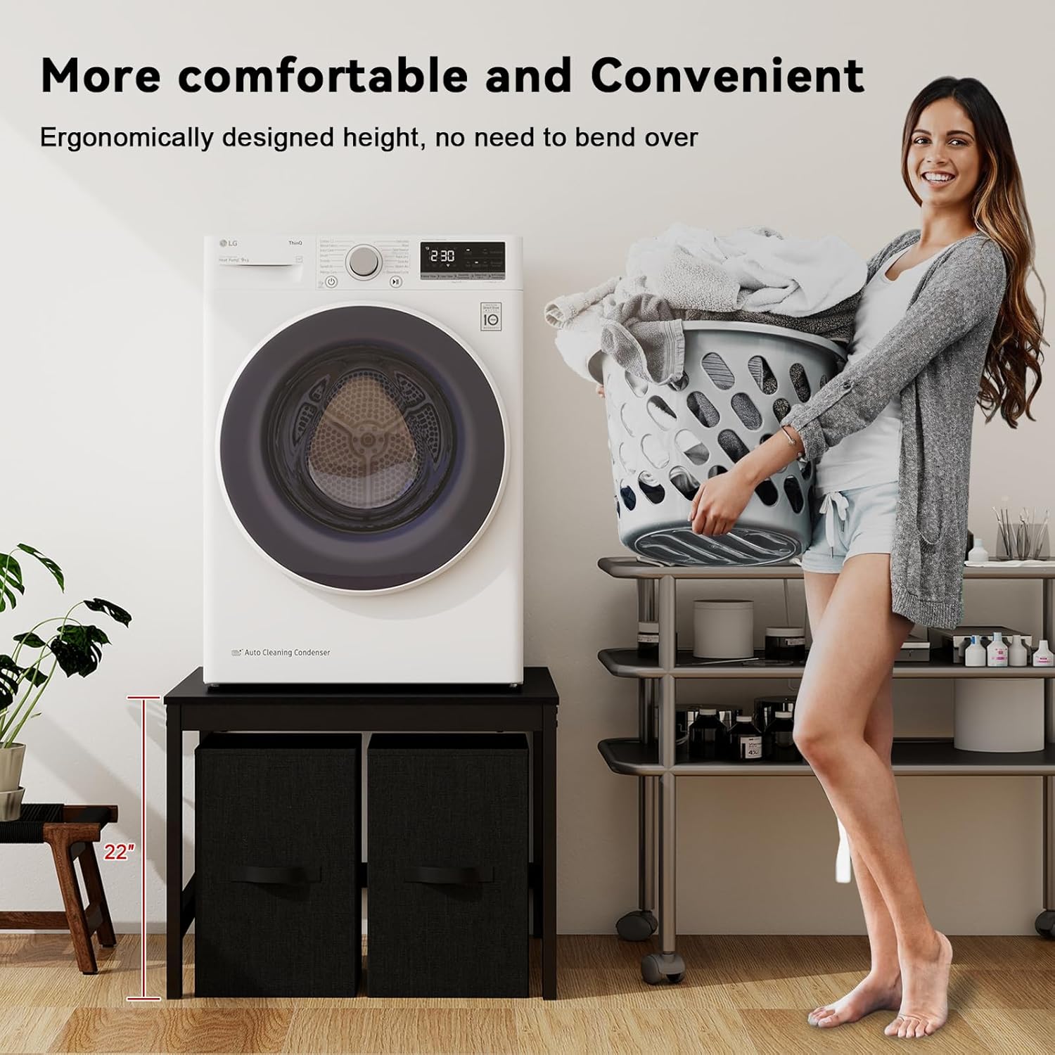 Laundry Pedestal with 2 Laundry Baskets, 29