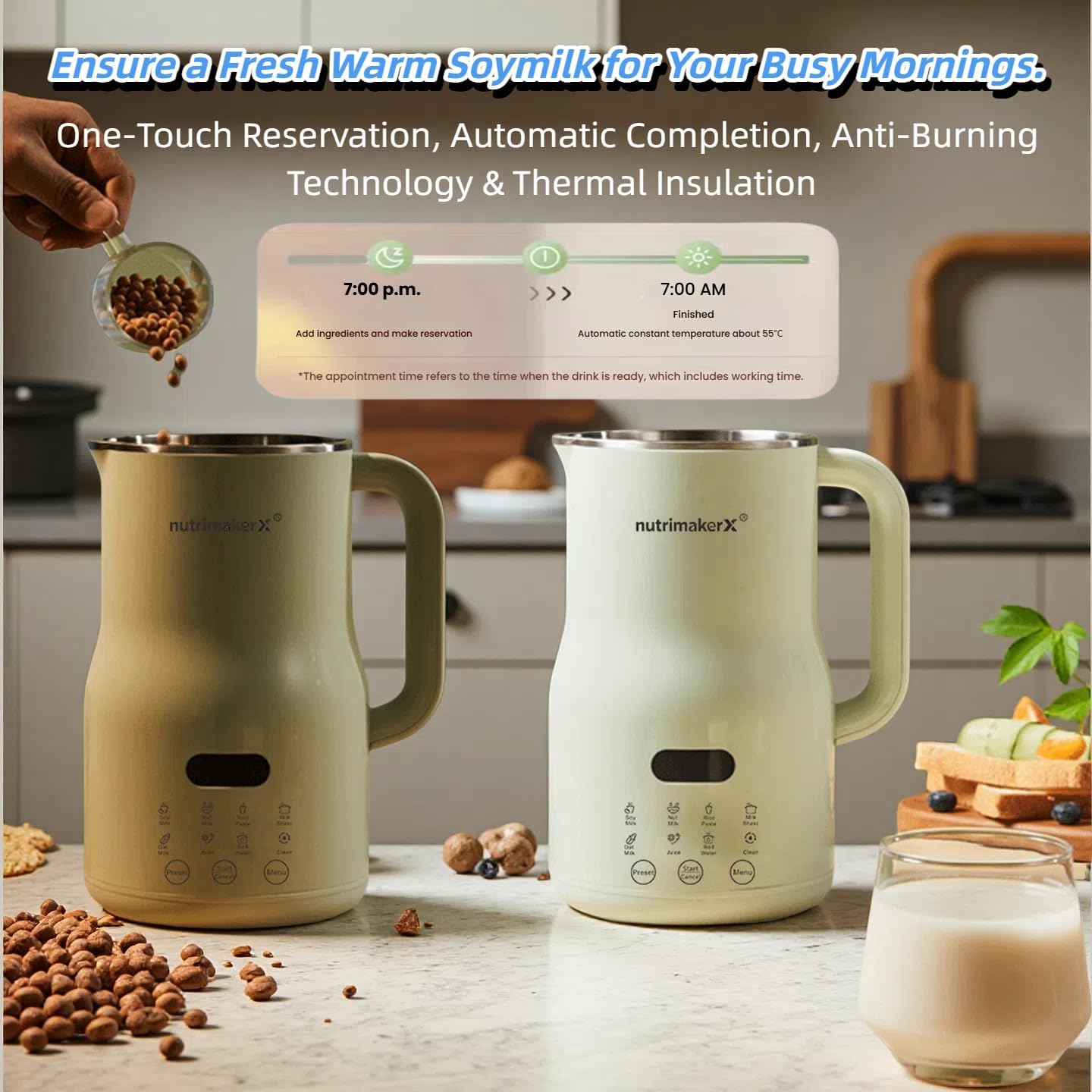 8-in-1 Automatic Nut Milk Maker Blender, 40.6oz Homemade Almond, Oat, Coconut, Soy, Plant-Based & Non-Dairy Milks, Soybean Machine with Delay Start, Keep Warm, Self-Cleaning & Boil Water Functions
