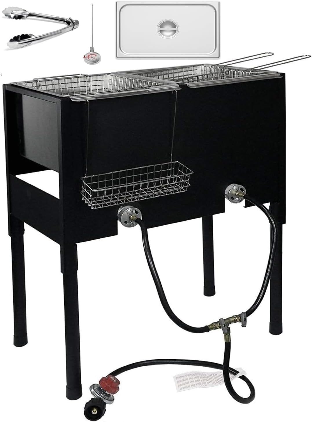 Triple Propane Deep Fryer-3 Basket Stainless Steel Cooker-Outdoor Fish Fry/Chicken-Tall Heavy Duty-Turkey Fryer Cart