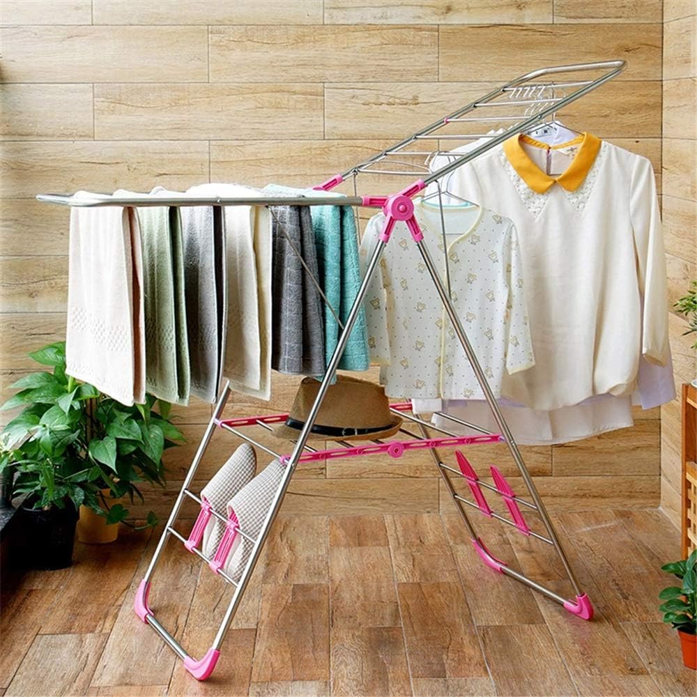 Clothes Airer Clothes Dryer Folding Indoor Airer Wet Laundry Drying Horse Rack Household Wall-Mounted Drying Rack Space Saving，Rose Red-126x85x92cm