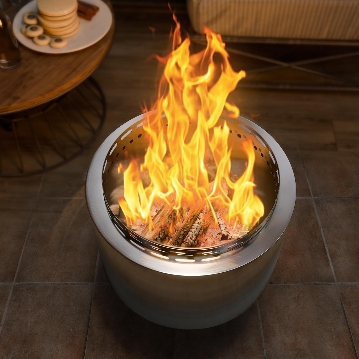 19 Inch Patio Fire Pit Outdoor Smokeless Fire Pit-Portable Stainless Steel Fire Smokeless Stove for Patio, Backyard, Garden, Camping