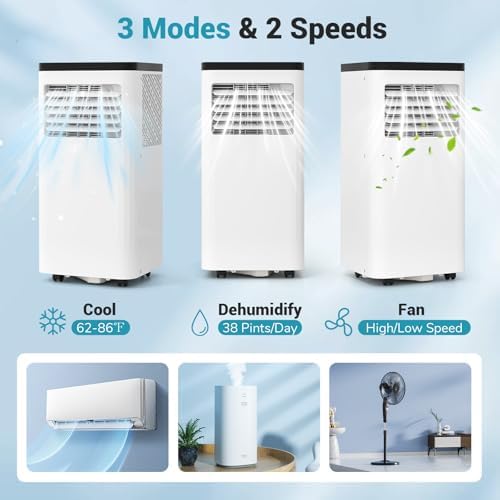 DORTALA Portable Air Conditioner 8000 BTU, 3-in-1 AC Unit with Remote Control, Dehumidifier, 24H Timer, Window Kit, Stand Up AC for 350 Sq.FT Bedroom, Dorm