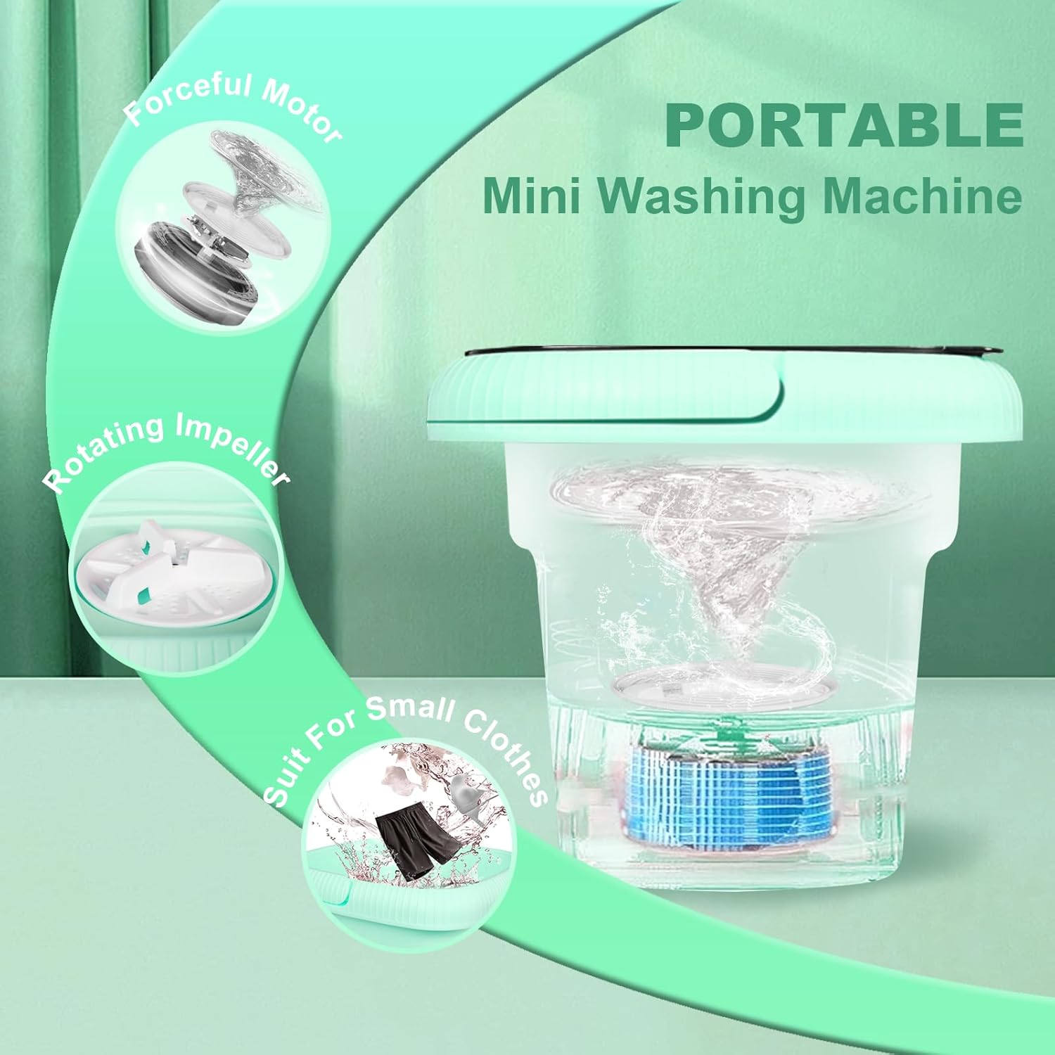 Portable Mini Washing Machine 6.5L with 3 Modes for Underwear, Socks and Delicates, Perfect for Apartments, Camping, RV (Green)
