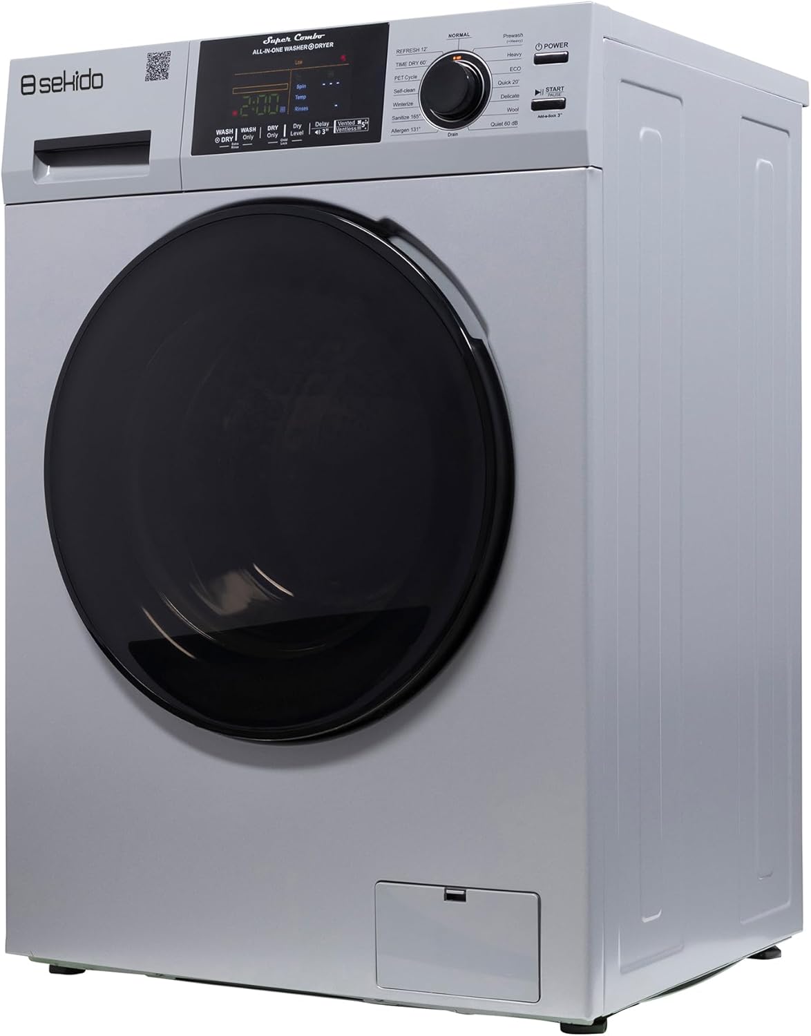 Sekido All-in-One Washer Dryer VENTLESS/VENTED PET cycle 1.62cf/15lbs 110V (Silver)