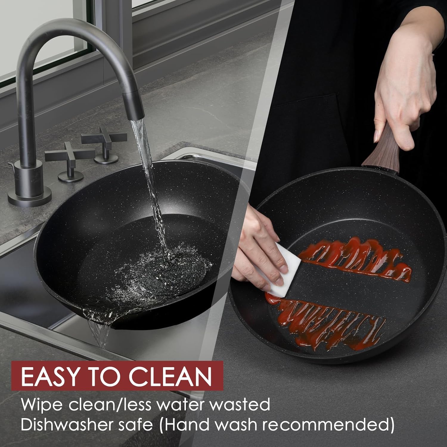 Kikcoin Pots and Pans Set Non Stick 31 Piece Kitchen Nonstick Cooking Cookware Sets with Grill Pan Saucepan Baking Sheet Utensil, Black