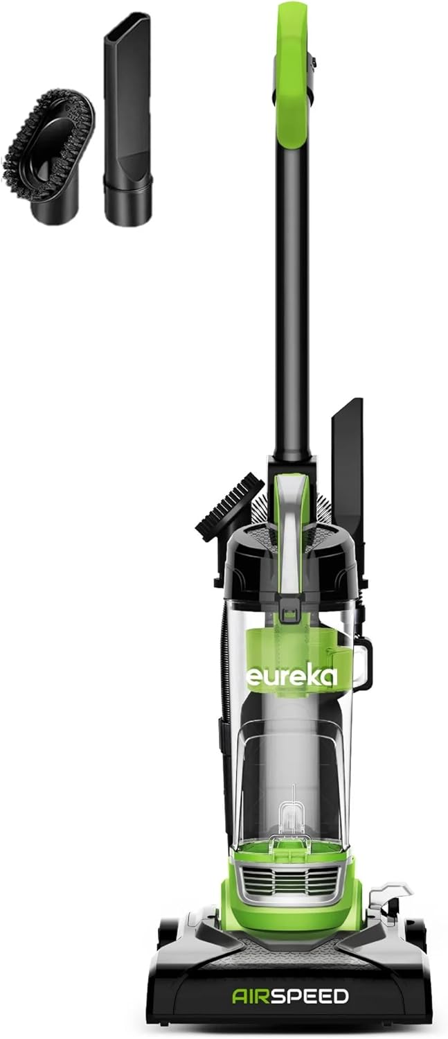 Eureeka Airspeed Lightweight Upright Vacuum Cleaner NEU100, Compact Design, 1.7L Dust Cup, Washable Filter, for Carpet & Hardwood Cleaning, Includes Crevice Tool & Dust Brush, Corded Electric
