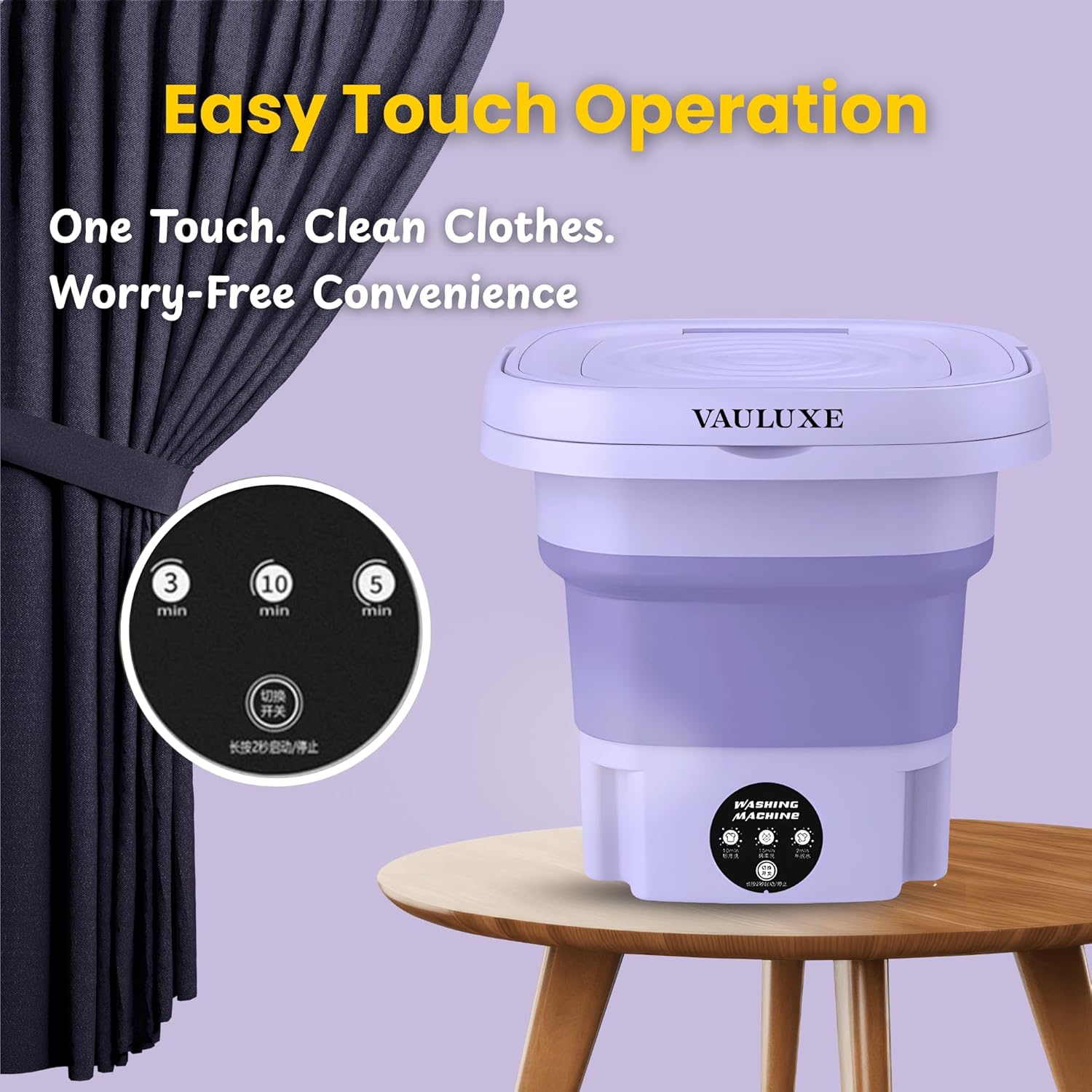 Mini Washing Machine 16L Purple Portable Washer for Apartments, Dorms, RVs – Compact Laundry Washer with Powerful Motor & Low Noise – Travel, Small Spaces & Delicates Laundry Solution