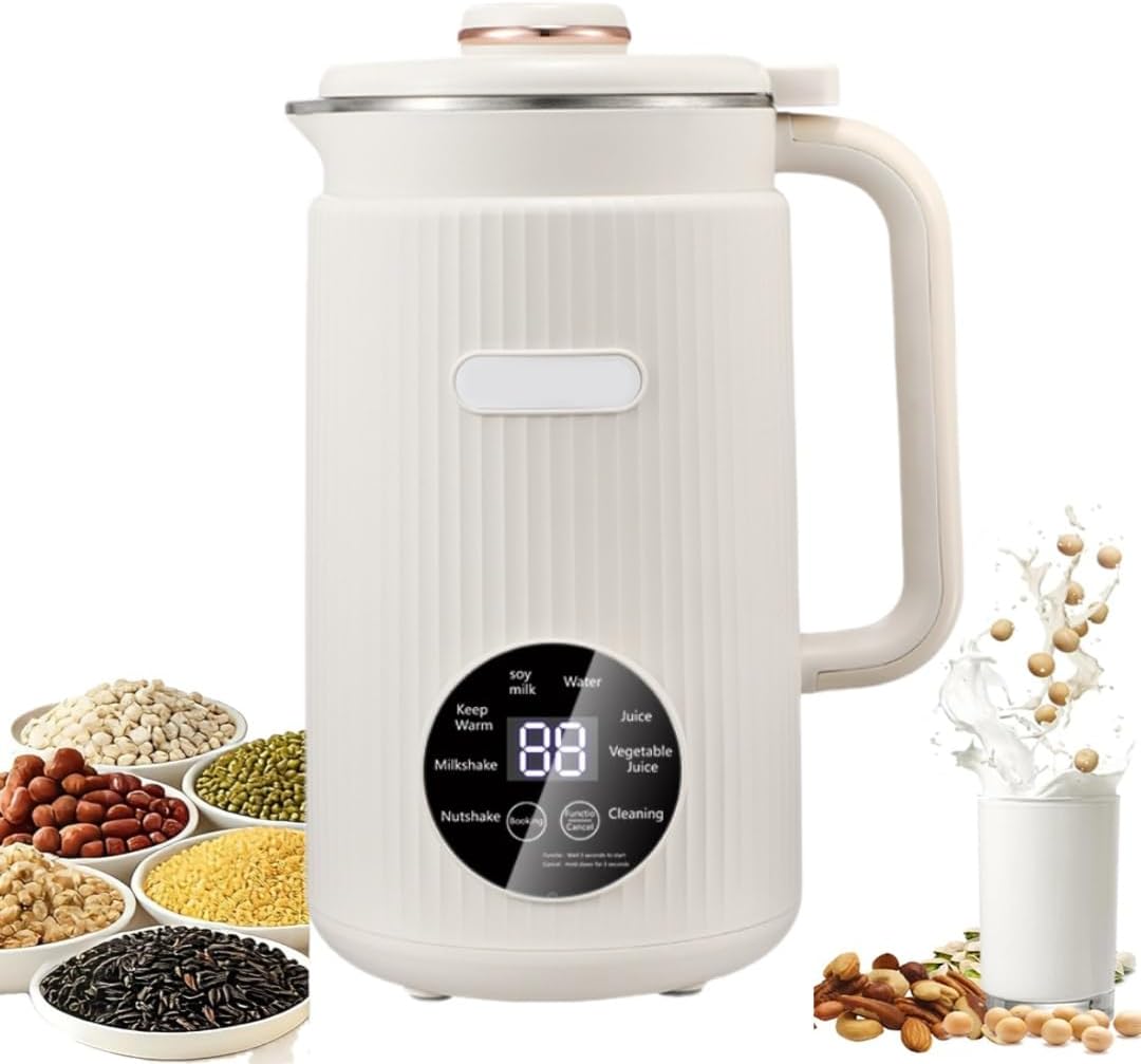 8-in-1 Nut Milk Maker Machine, 50oz Automatic Plant-Based Milk Maker with Delay Start, Keep Warm & Self Cleaning, Stainless Steel Blender for Almond, Oat, Soy & Non-Dairy Drinks(White)