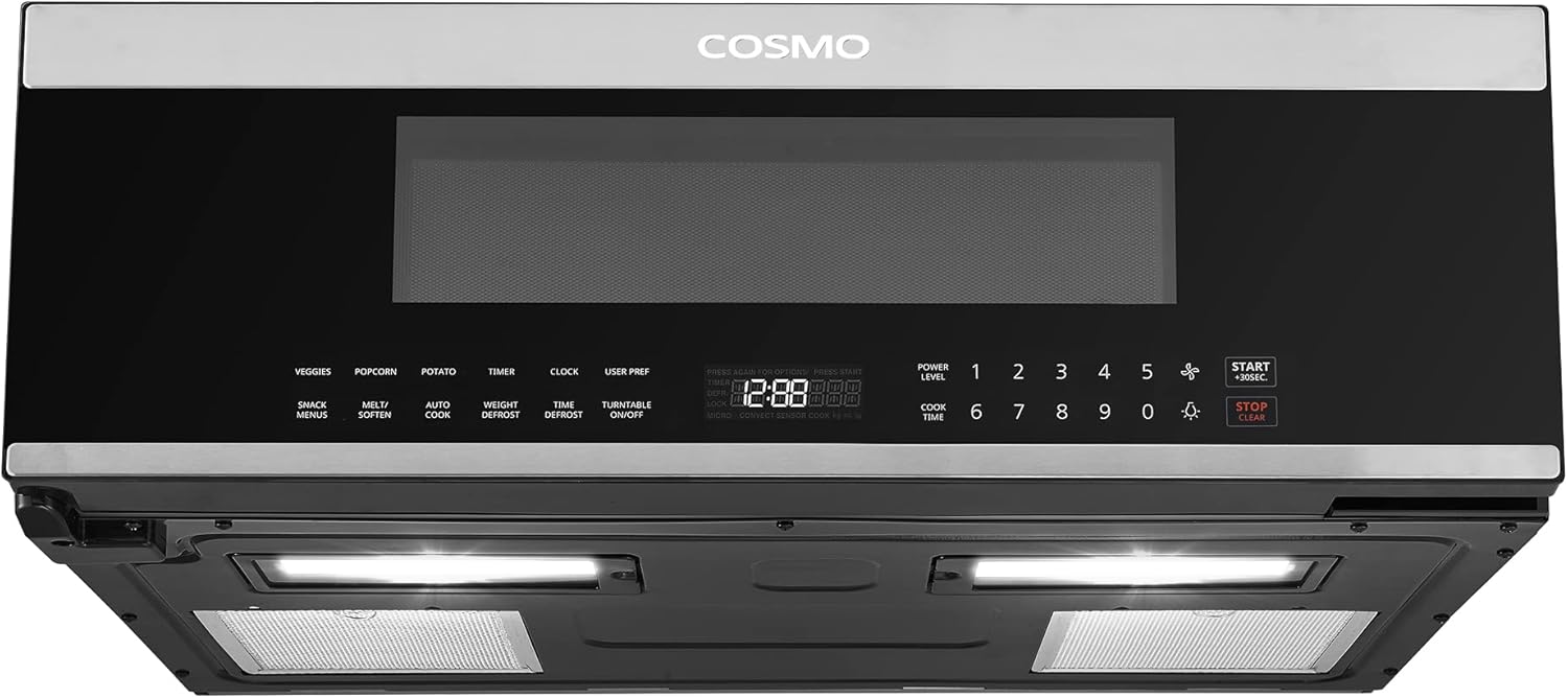 COSMO COS-3012ORLP1SS 30 in. Stellar Collection 1.2 cu. ft. Slim Over the Range Microwave, 1000W, Automatic Presets, Touch Controls, Black