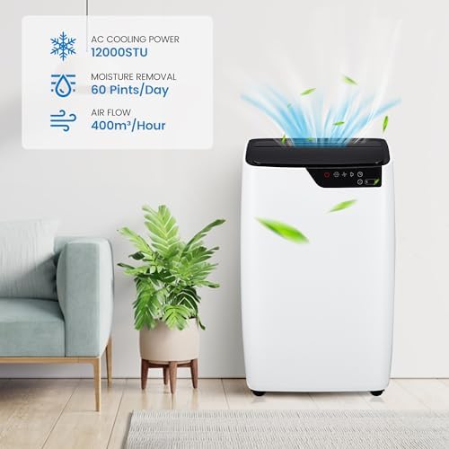 12,000 BTU Portable Air Conditioner, 3-In-1 AC Unit with Built-In Dehumidifier, Compact Standing Air Conditioner for Room Up to 550 Sq. Ft. Low Noise/Energy Efficient with Remote and Window Kit