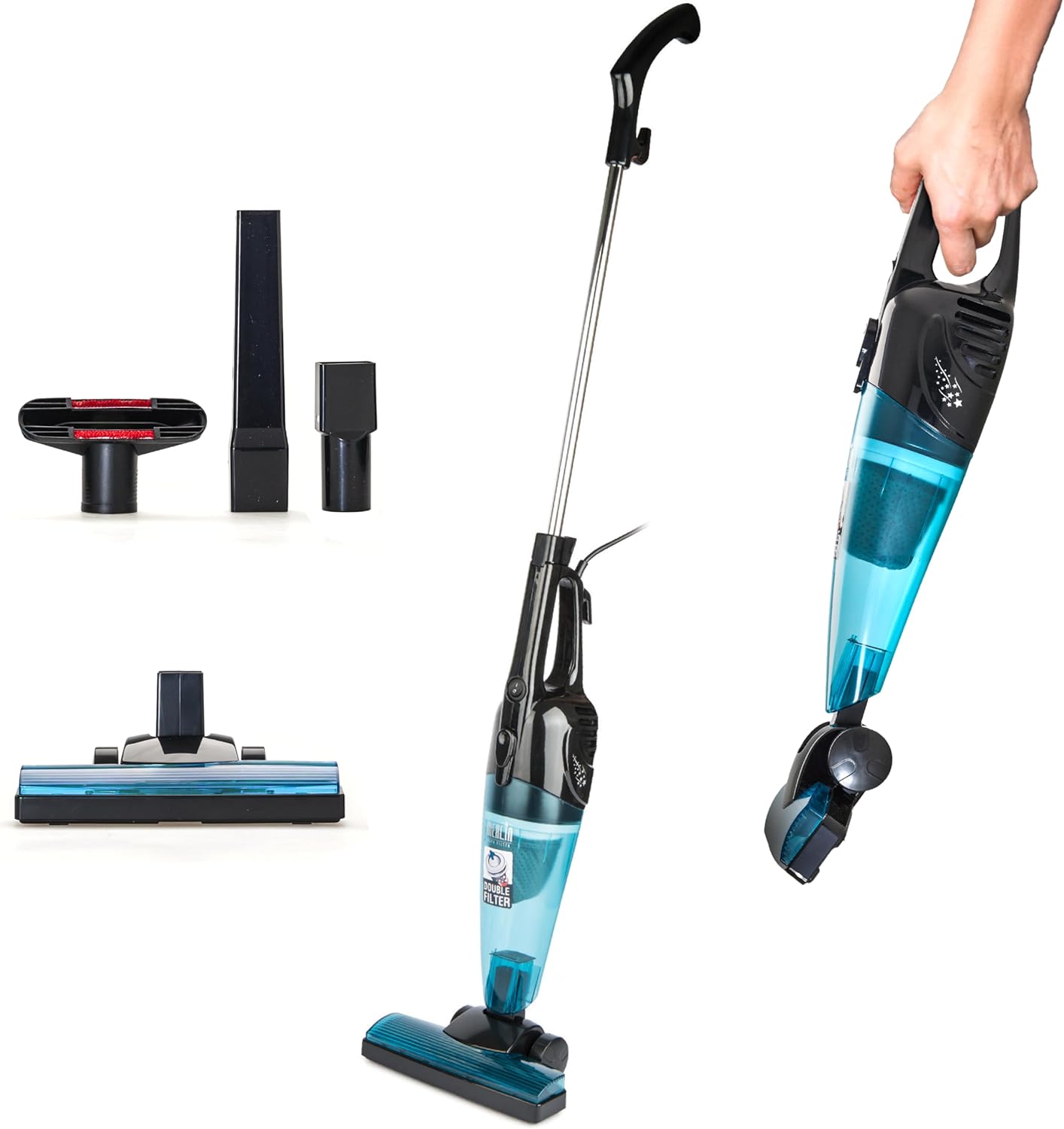 Merlin 2 in 1 Mini Handheld/Stick 500 Watt Bagless Corded Vacuum with Tools (Blue)