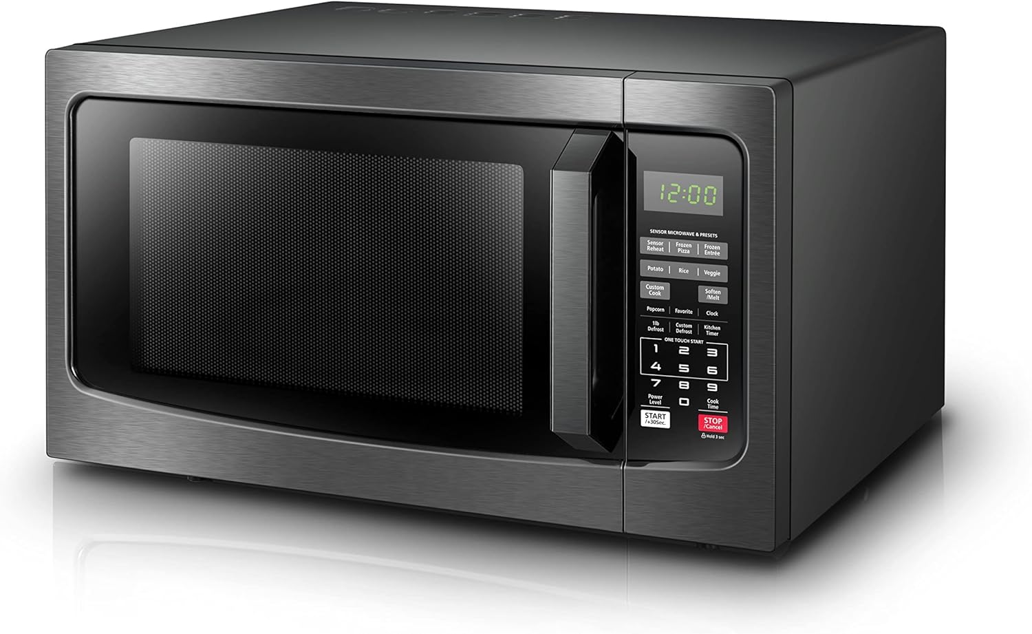 Countertop Microwave Ovens 1.2 Cu Ft, 12.4'' Removable Turntable Smart Humidity Sensor 12 Auto Menus Mute Function ECO Mode Easy Clean Interior 1100W Black Color