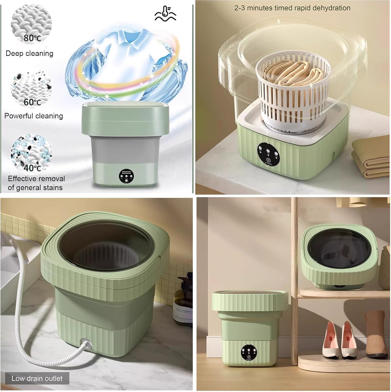 Portable Washing Machine, 2 In 1 Small Washing Machine, Foldable Collapsible Mini Washer and Spin Drying, Cleaning for Underwear, Baby Clothes, Sock, Small Delicates(Green,20L)