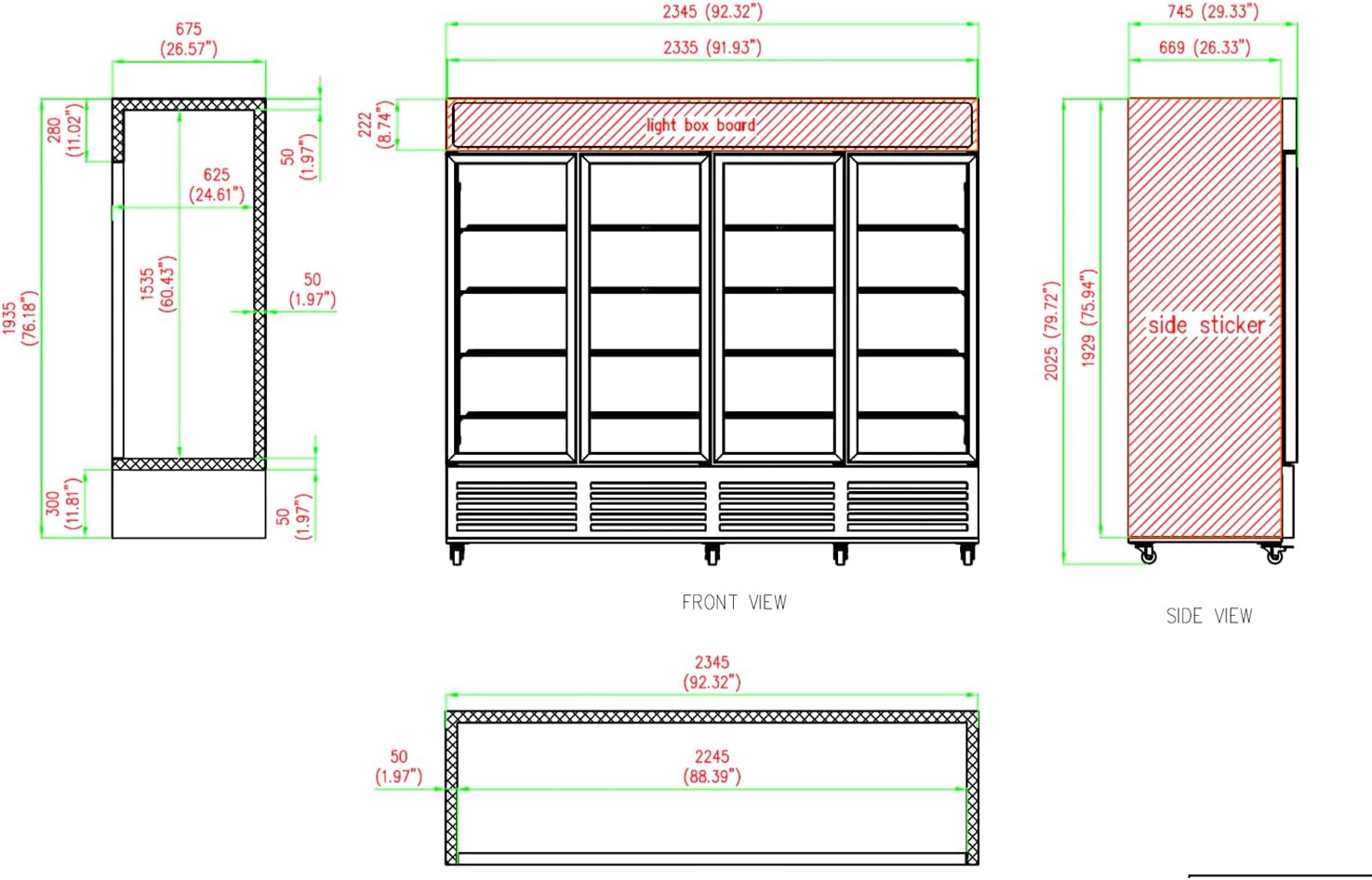 Commercial Beverage Refrigerator Display Fridge,85 Cu Ft Four Glass Door Upright Merchandiser Drink Cooler with LED Light Adjustable Shelves,ETL Approval,80