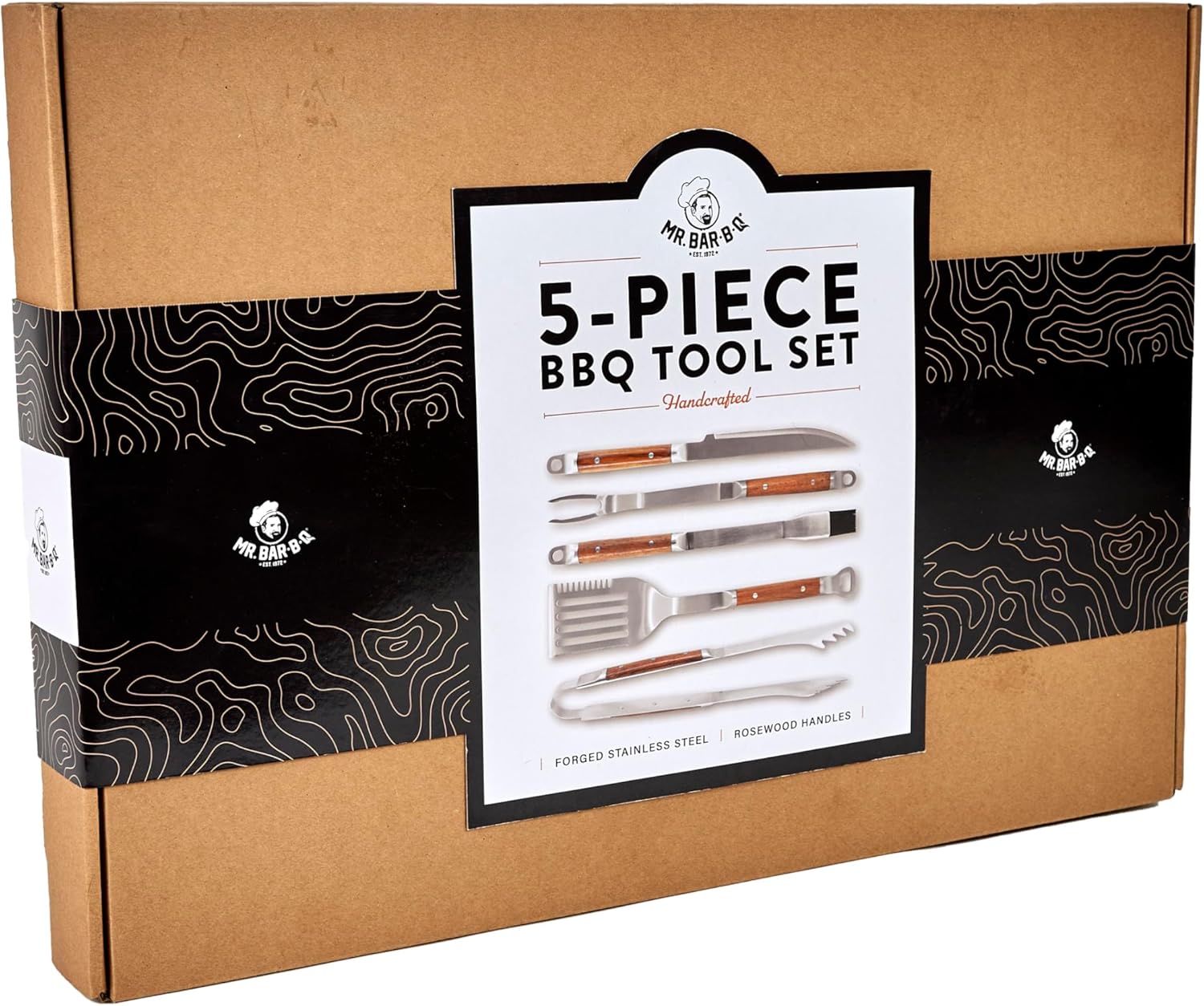 Mr. Bar-B-Q 5-Piece Rosewood BBQ Tool Set in Gift Box