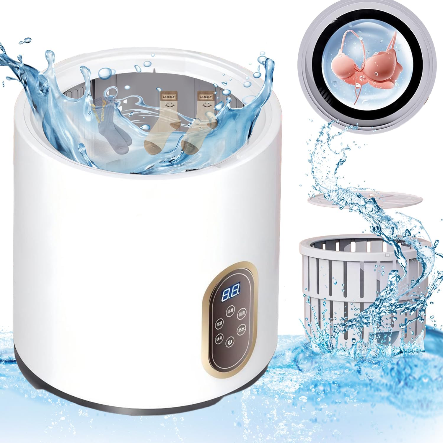 6L Portable Washing Machine, 24W,1KG Capacity,Automatic Small Washer Mini Laundry Machine for Washing Underwear, Baby Clothes, Socks, Small Items（26.6×26.6×28cm/10.47×10.47×11.02in）
