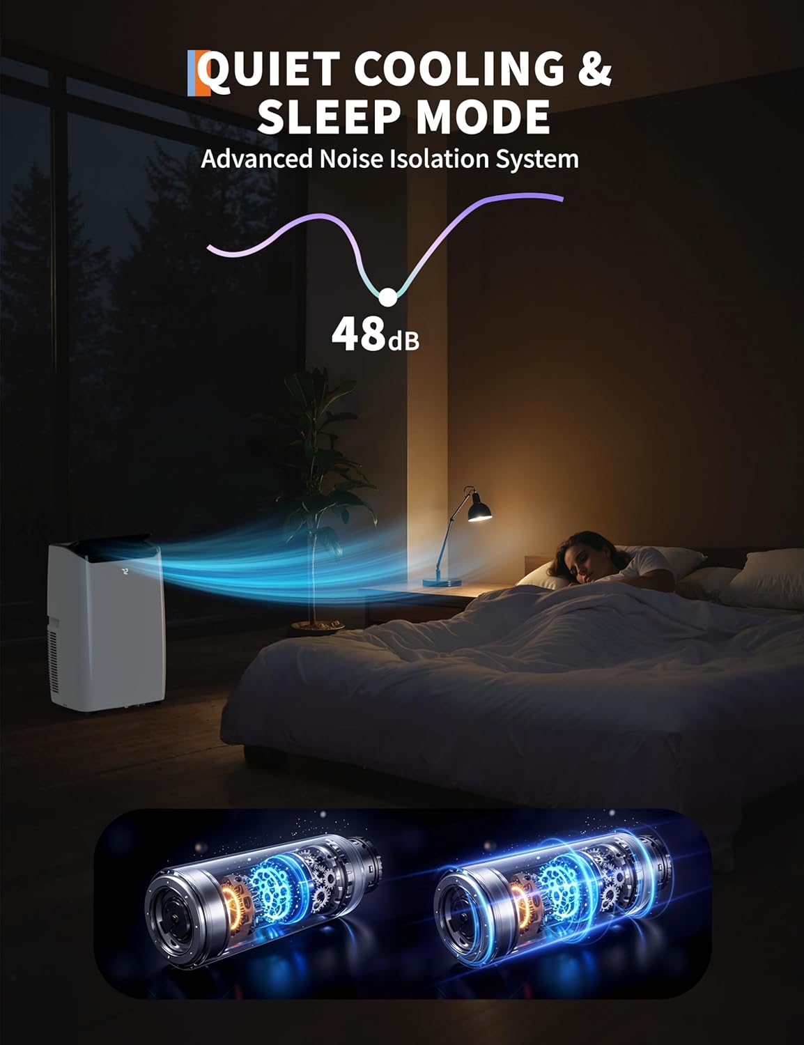 Portable AC Unit for Bedroom, 14000 BTU Air Conditioner for Rooms up to 750 Sq.Ft, 3-in-1 Energy Efficient AC Unit for Room with Fan, Dehumidifier 24H Timer & Remote Control, Black Top