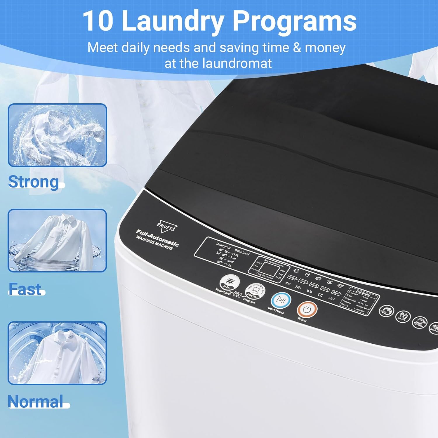 16 lbs Portable Washing Machine, 2.0 Cu.Ft Capacity Full Automatic Washer for Homes & Apartments, 8 Wash Programs, Compact Laundry Washer for Homes & Apartments, Dorm, Small Spaces