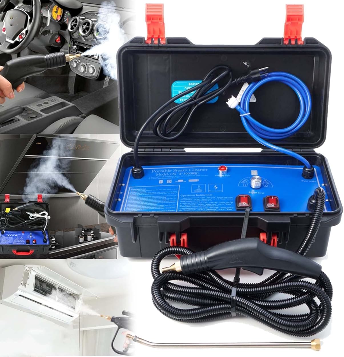 Portable Steam Cleaner, High Pressure Steam Cleaner, 1700W/3000W Handheld High Temp Portable Cleaning Machine, Tankless and Heavy Duty for Kitchen Bathroom Furniture Car Detailing Seat,