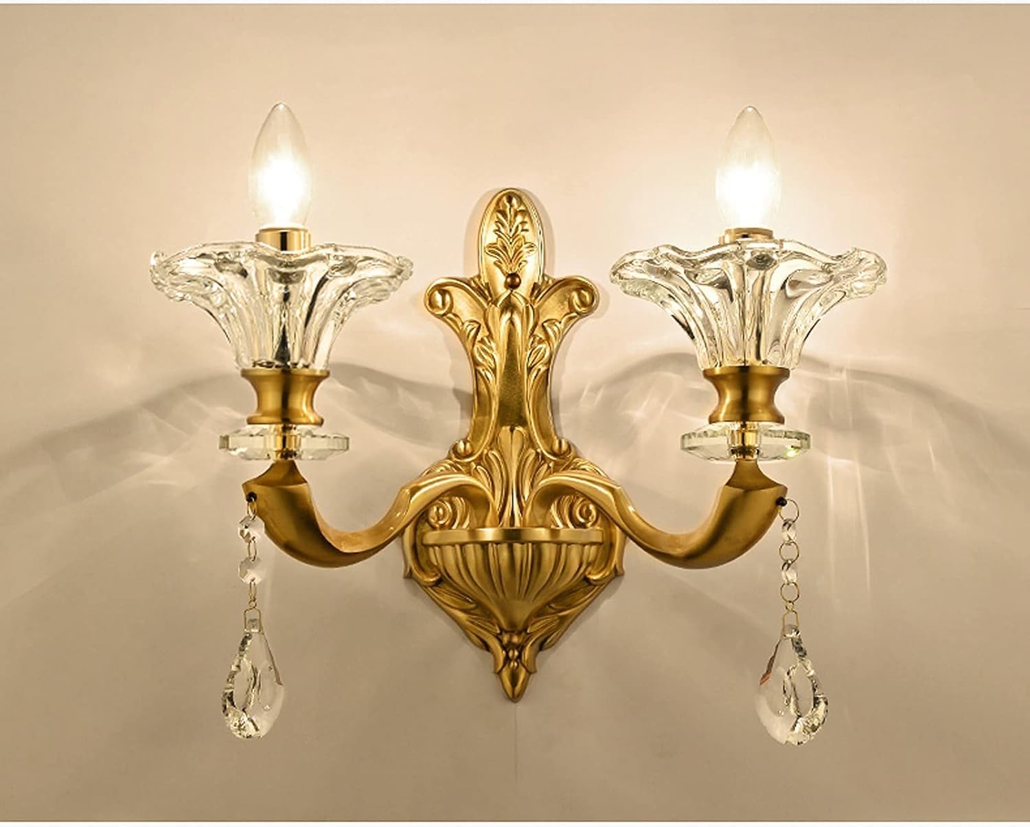 Modern LED Wall Sconces, Indoor European Style Candle Crystal Copper Living Room TV Background Decoration Light Luxury Bedroom Bedside Lamp,Household