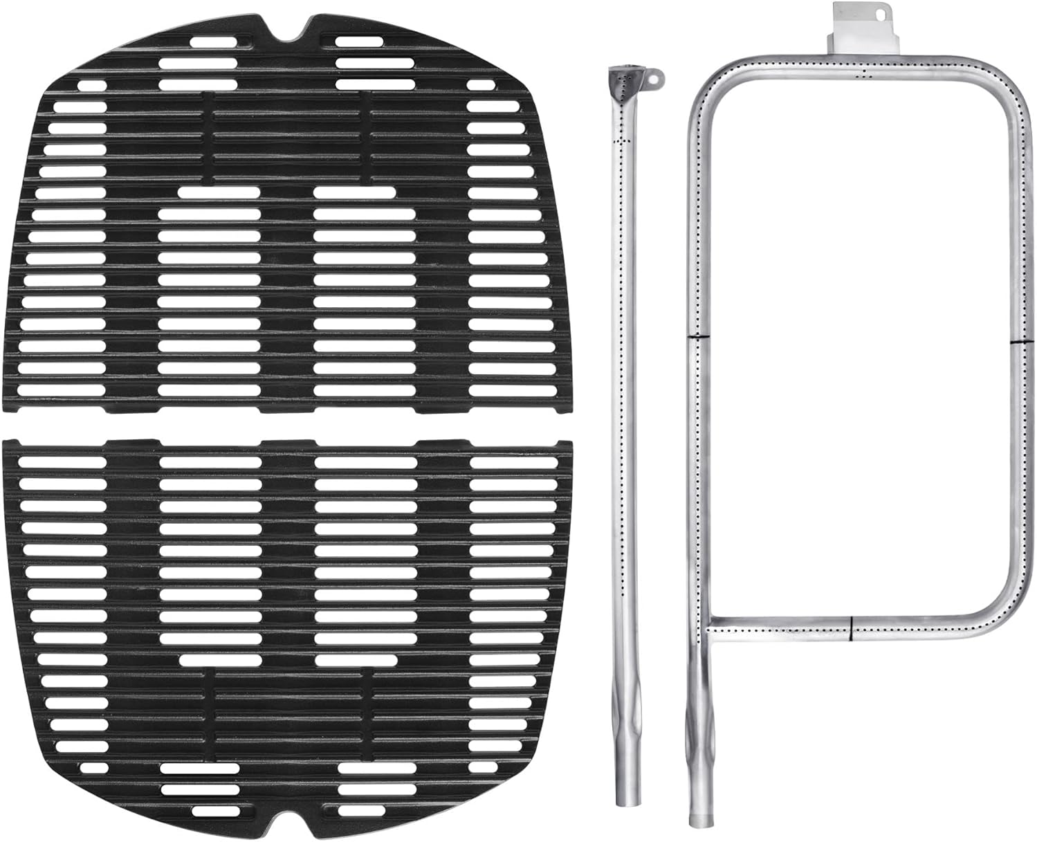 DELSbbq 7646 Cast Iron Grates and 65032 Grill Burner for Weber Q300 Q320 Q3000 Q3200 57060001 586002 Gas Grills, Replacement Parts for Weber 7584, 65032