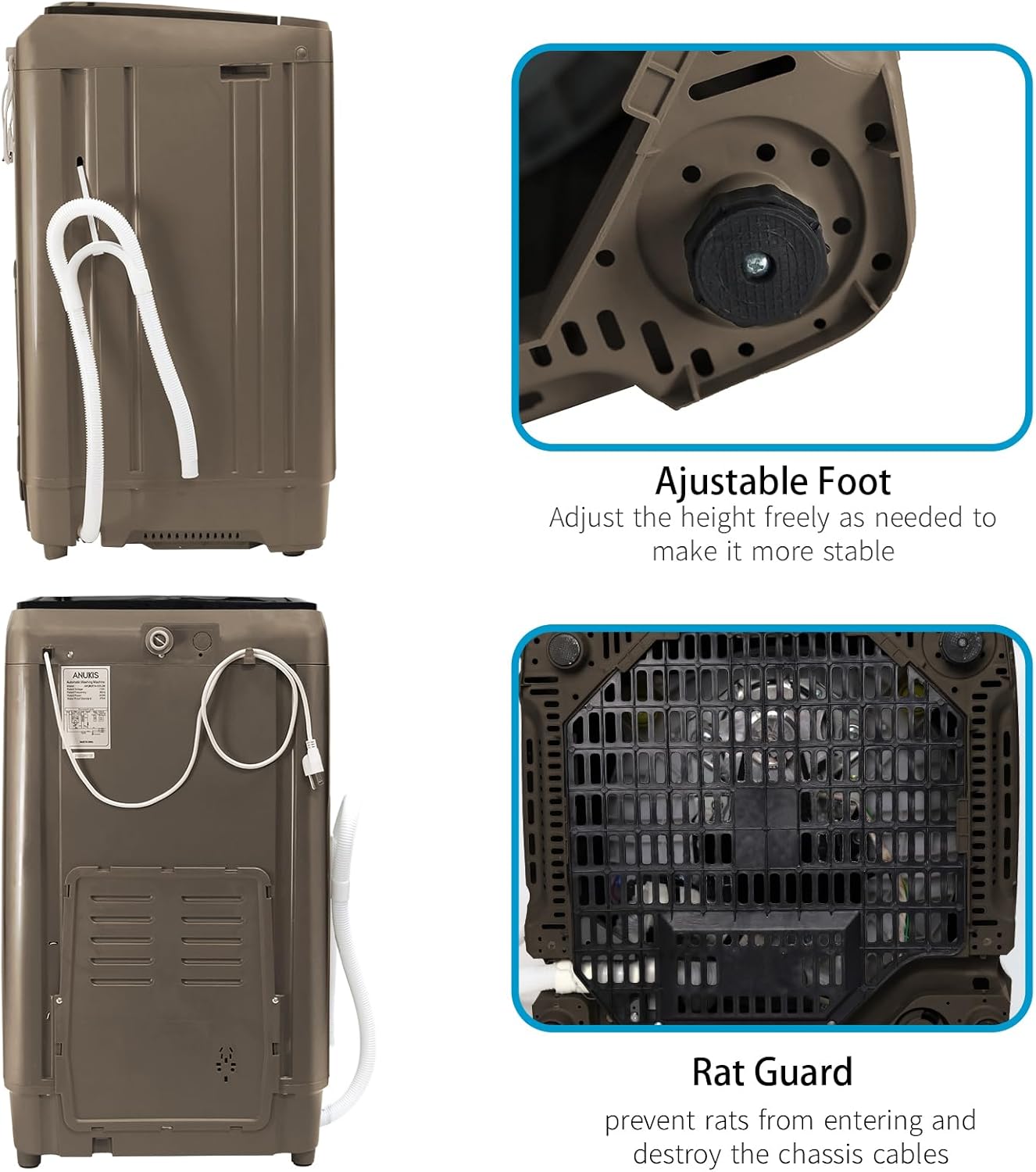 Anukis Fully Automatic Washing Machine, 13 lbs Capacity Compact Laundry Washer with Drain Pump 10 Wash Program & 8 Water Levels for Apartment, Dorm, RV, Gold