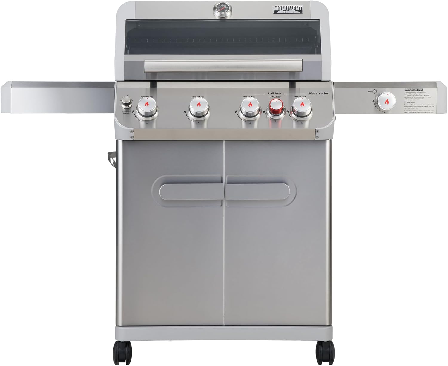 Monument Grills 4+1 Outdoor Barbecue Stainless Steel Propane Gas Grill, 4 Burners & 1 Side Burner 62,000 BTU Patio Garden Barbecue Grill with Knob Controls, Mesa415BZ