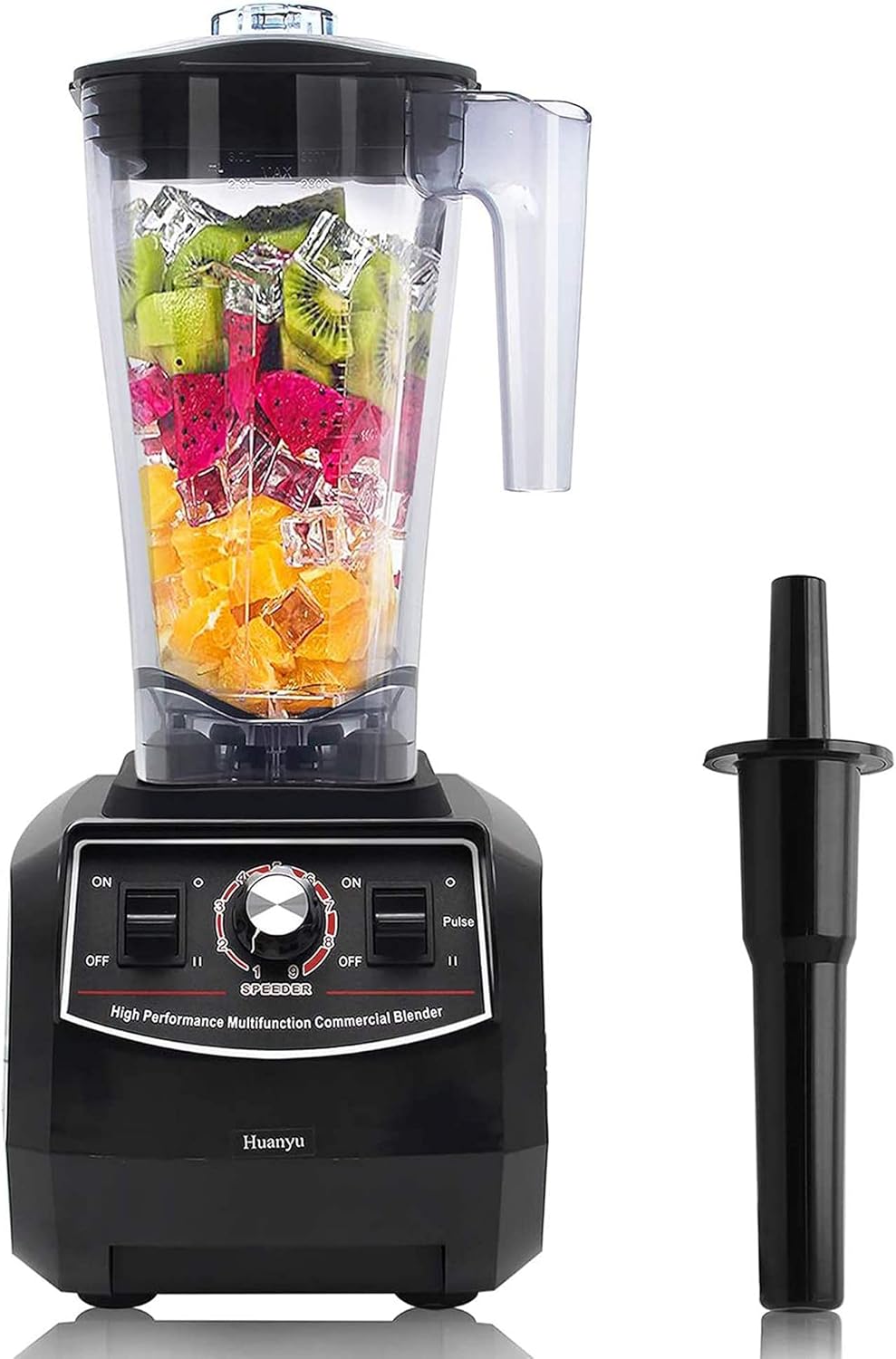 Huanyu Professional Countertop Blender 100 oz Variable Speed & Pulse Feature for Fruit Smoothie Ice Soy Milk Hot Soups Frozen Desserts Crush Mix Home Commercial 2200W G5500 (110V US Plug, Black)