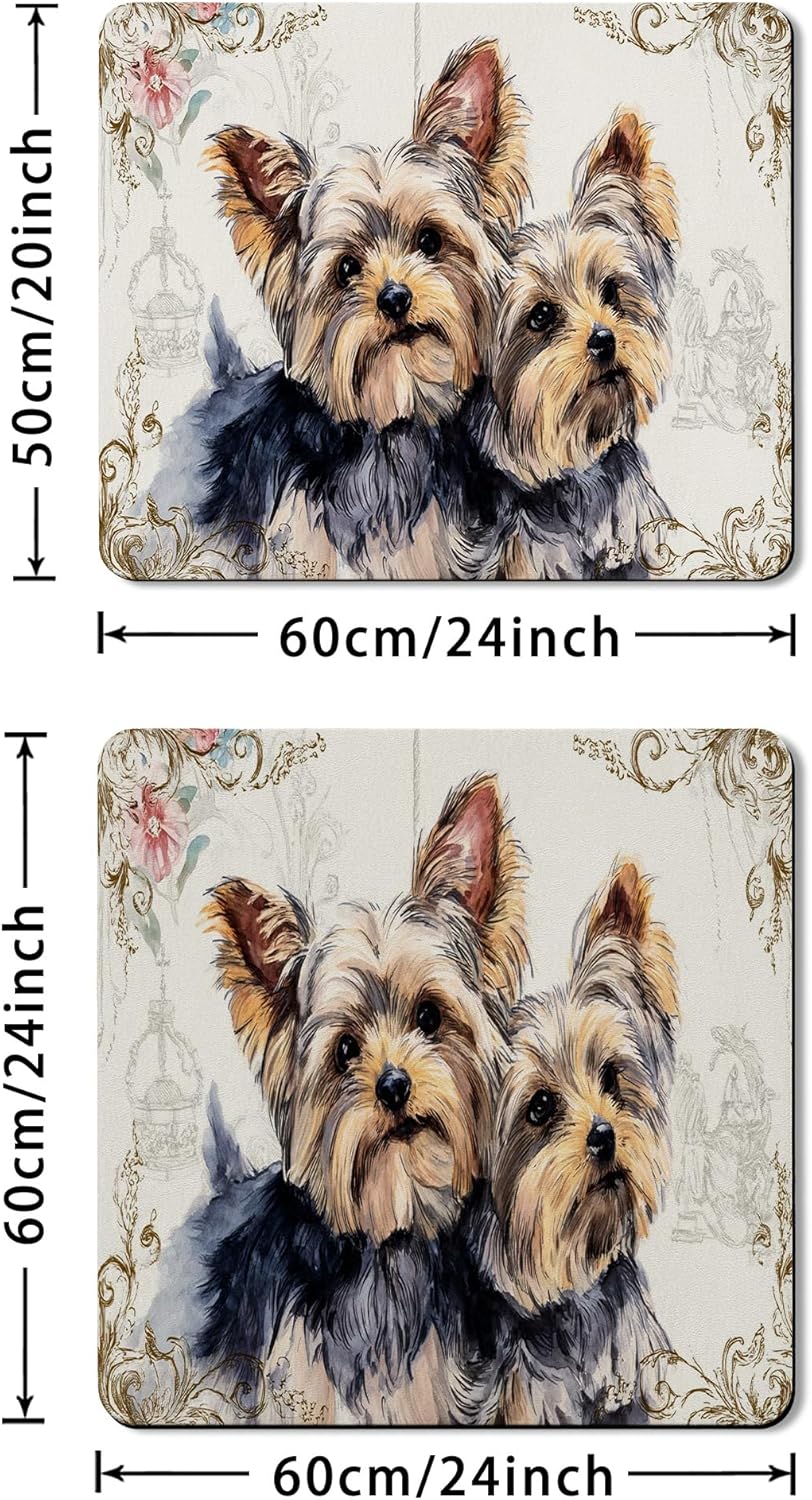 Yorkshire Terrier Washer Dryer Top Protector Mat, Vintage Watercolor Dog Design Washing Machine Dust Covers, Elegant Rubber Anti-slip Waterproof Mats for Laundry Room 20x24 Inch