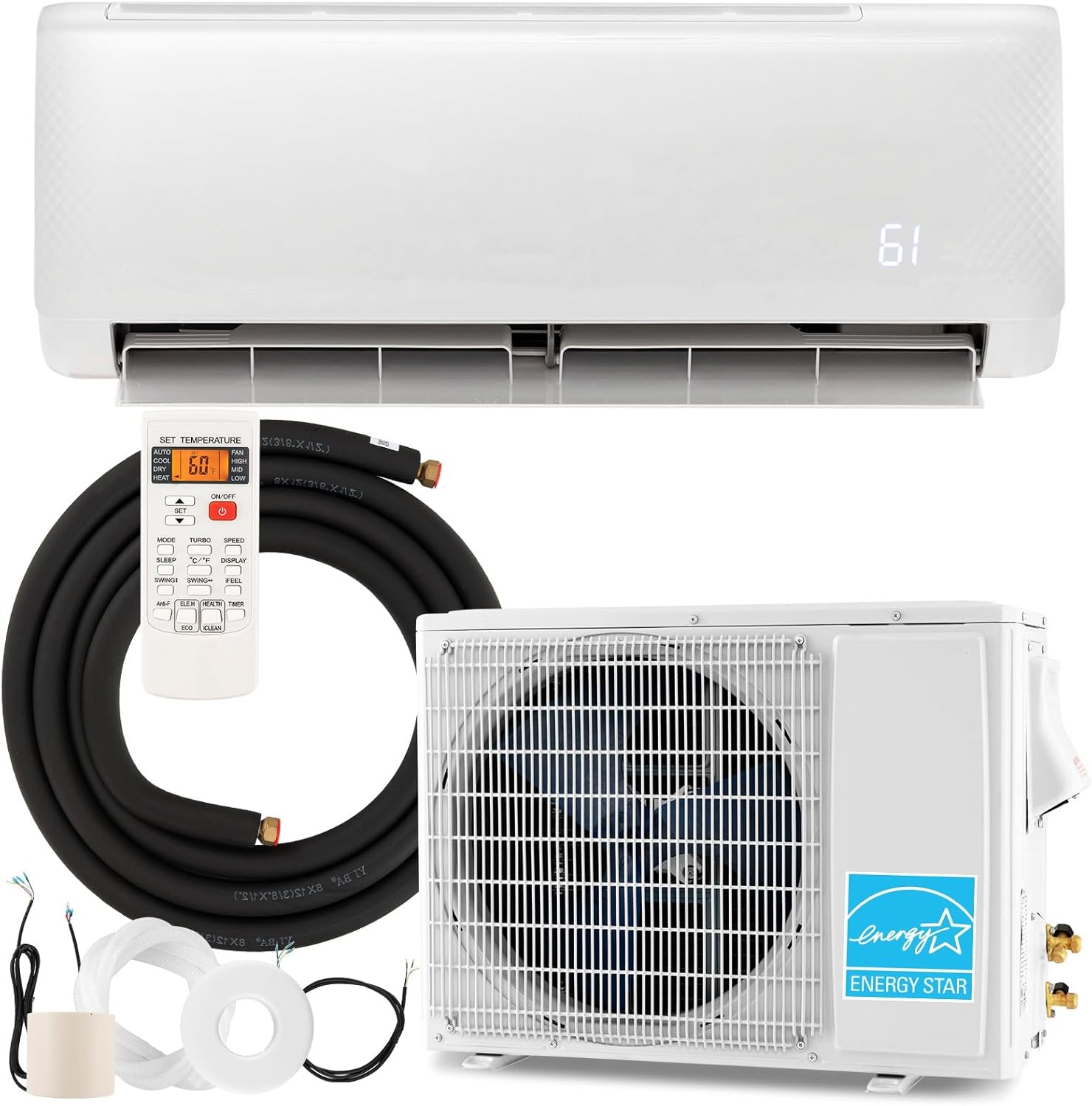 KOTEK 12000 BTU Mini Split AC/Heating System, Energy Star, 21 SEER2 Inverter Ductless AC Unit, Cools Up to 750 Sq. Ft, Wall Mounted Air Conditioner with Heat Pump (12000BTU, 208-230V, 21 SEER2)
