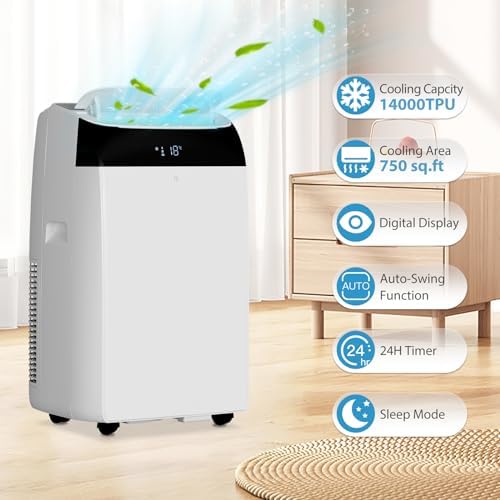 14,000 Btu Portable Air Conditioner, 3 in 1 Air Conditioner with Dehumidifier & Fan Modes, Energy-Efficient, Ultra-Quiet AC Unit with Remote Control & 24H Timer,White