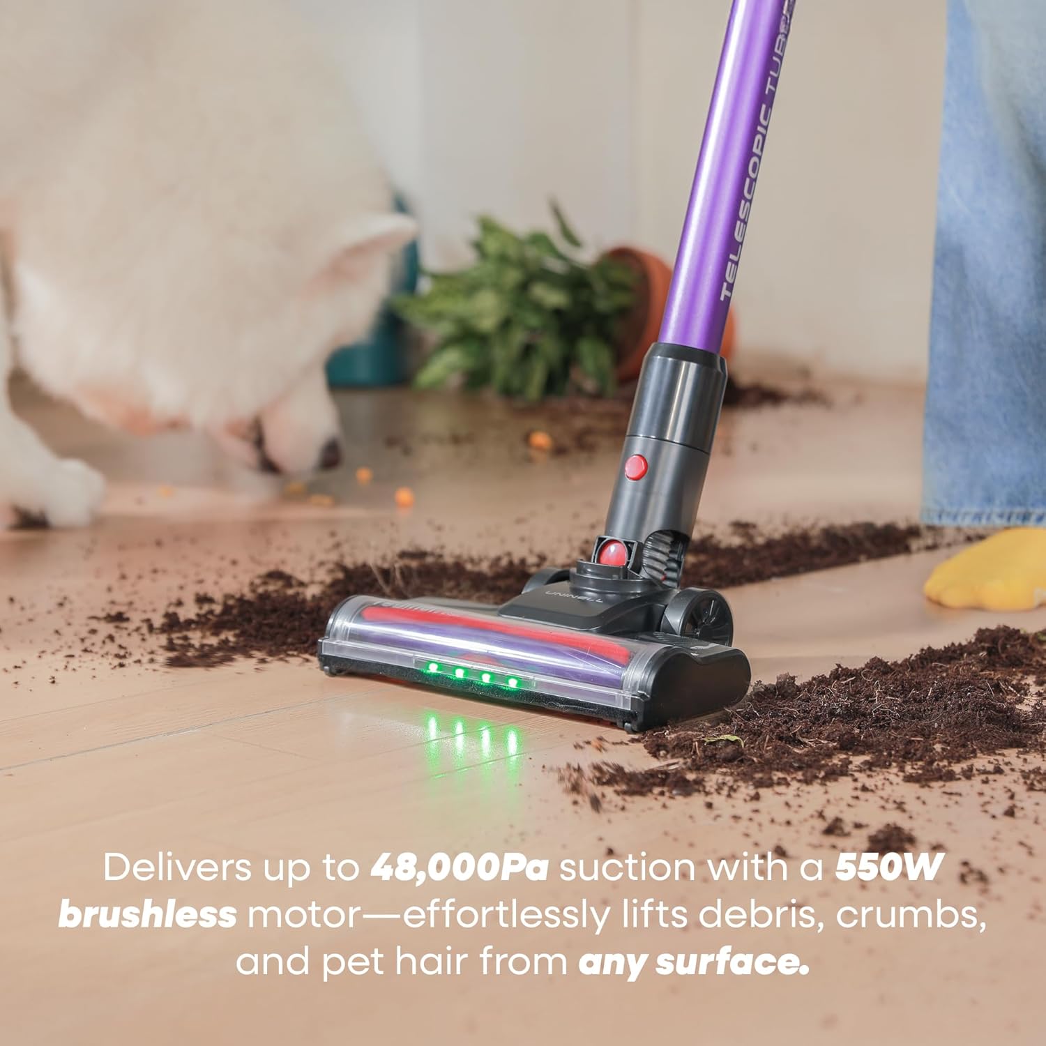 UNINELL HOME UV2 Cordless Vacuum Cleaner, 48000Pa/550W Vacuum Cleaners for Home, Lightweight Stick Vacuum with 65Mins Runtime, Self-Standing&Wall Mount Charging, Tangle-Resistant Vacuum for Pet Hair