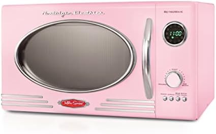 Nostalgia Retro Countertop Microwave Oven - Large 800-Watt - 0.9 cu ft - 12 Pre-Programmed Cooking Settings - Digital Clock - Kitchen Appliances - Pink & Retro Wide 2-Slice Toaster, Vintage Design