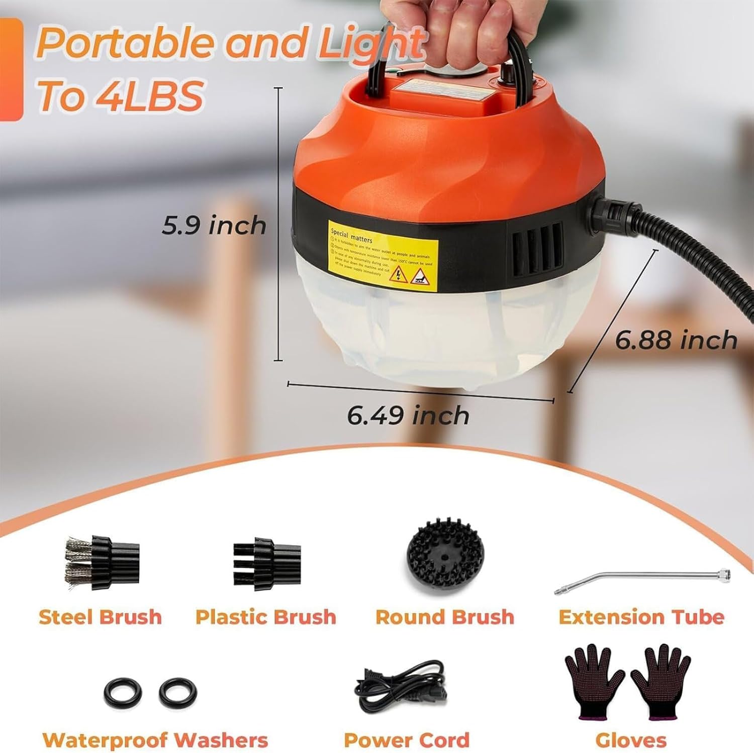 1500W Handheld Steam Cleaner, Professional Portable Steamer with 3 Brushes & 6 Adjustable Gears for Deep Cleaning