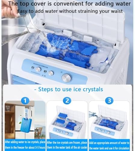 Windowless Portable Air Conditioner 3-IN-1 Evaporative Air Cooler with Copper Motor, Large Water Tank, Ice Packs & 120° Oscillation for Indoor & Outdoor Use(90CM)