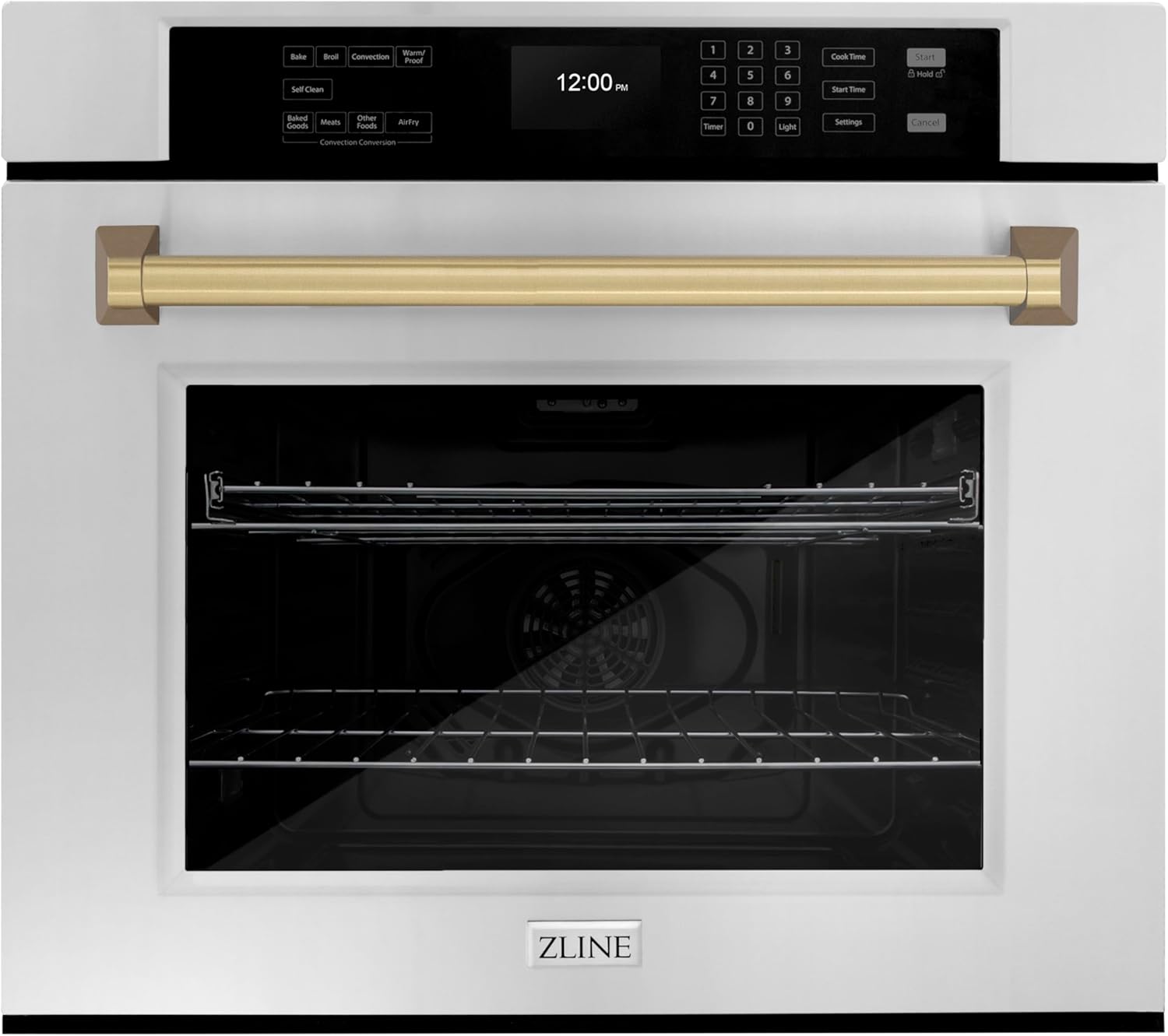 ZLINE 30 in. Autograph Edition Professional True Convection Single Wall Oven with Air Fry and Self Clean in Stainless Steel with Champagne Bronze Handle (WASZ-30-CB)