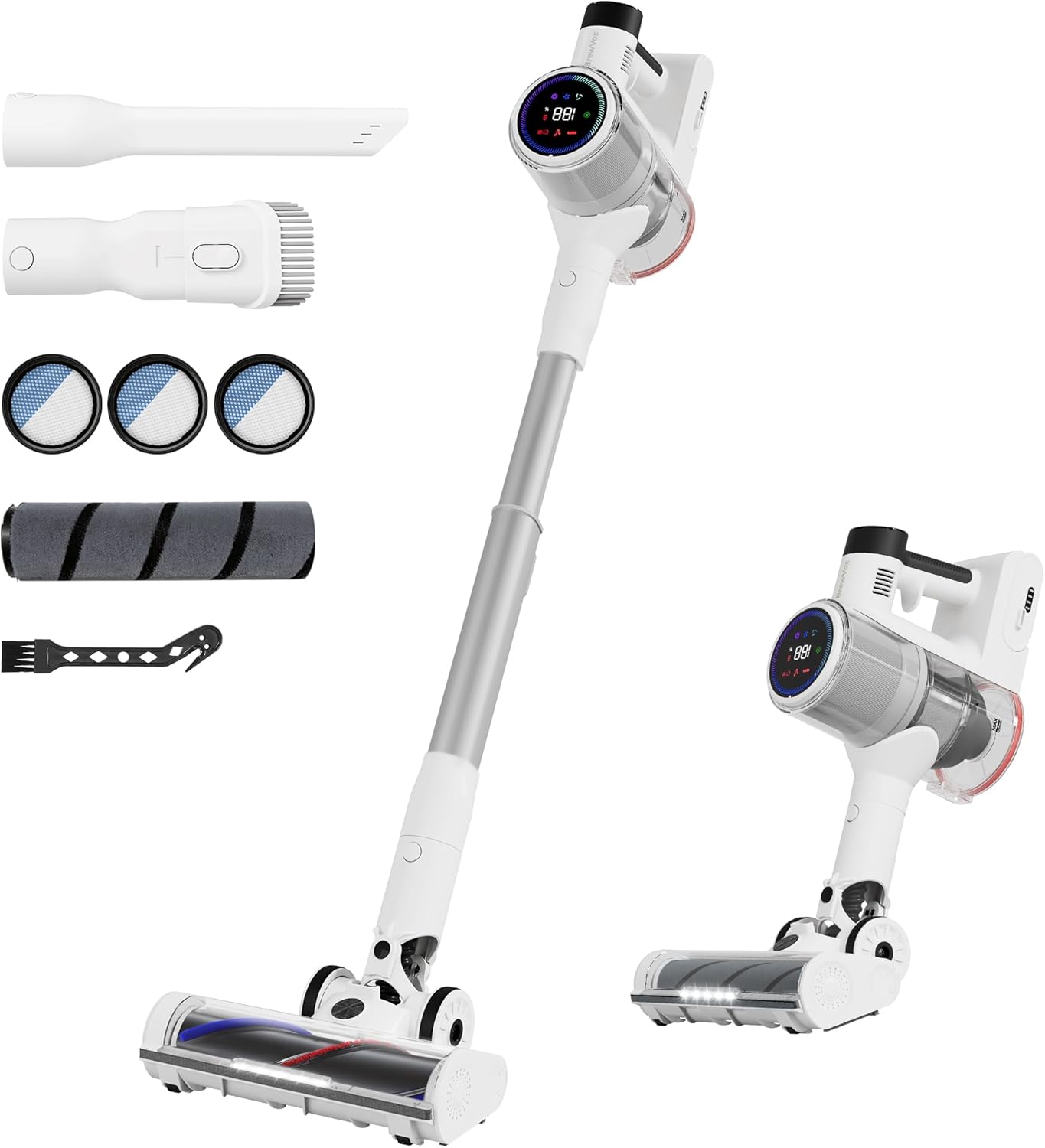 Telescopic Cordless Stick Vacuum Cleaner for Home & Pet Hair, Smart Auto Detect, 2 Motorized Brushes, 6 Stage Filtration, 45kPa Powerful Suction, 550W Motor, 60 Min Runtime, Quick Rechargeable