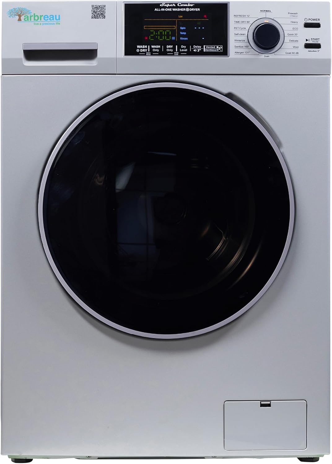 1.6 cu.ft. CONVERTIBLE Compact Combo Washer Dryer with Pet Cycle (Silver)