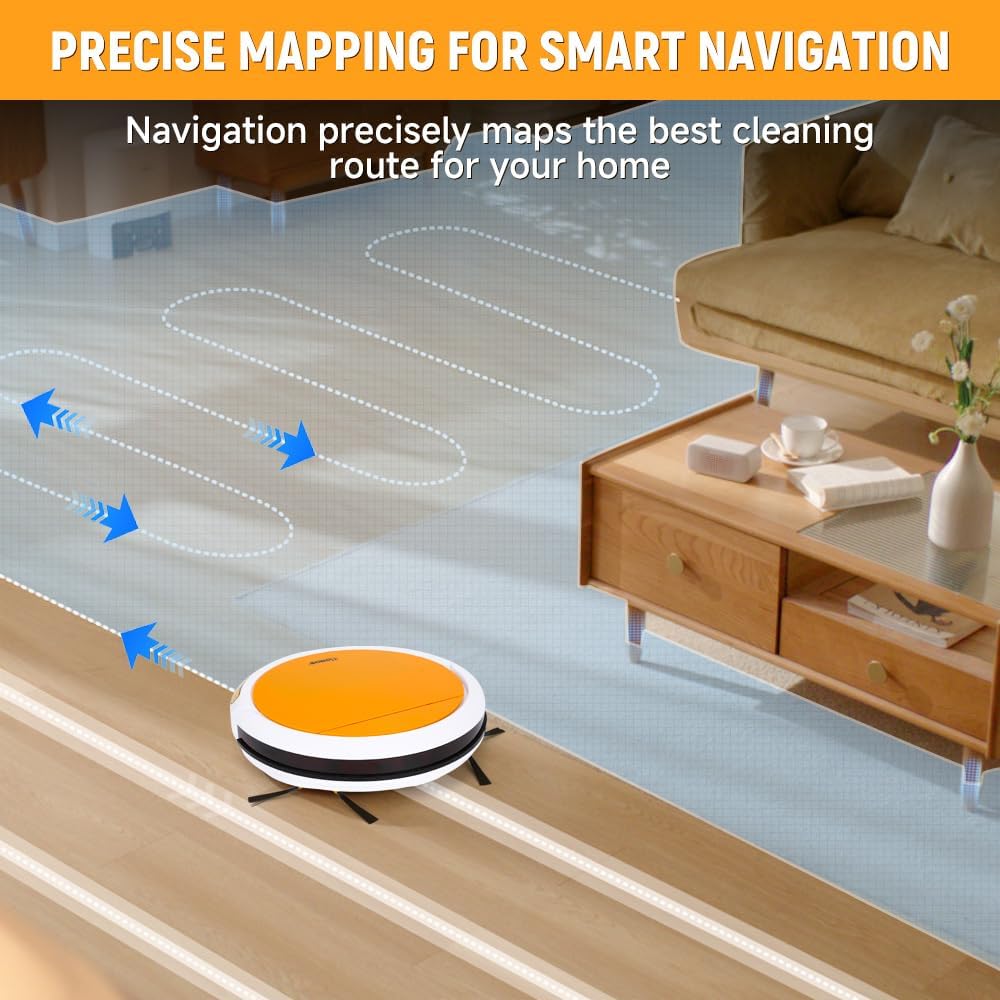 Hoteche Robotic Vacuum Cleaner with 450ML Dustbin, Auto Zigzag Cleaning, Gyroscope Navigation, 1000PA Suction, Fall-Arrest & Anti-Collision