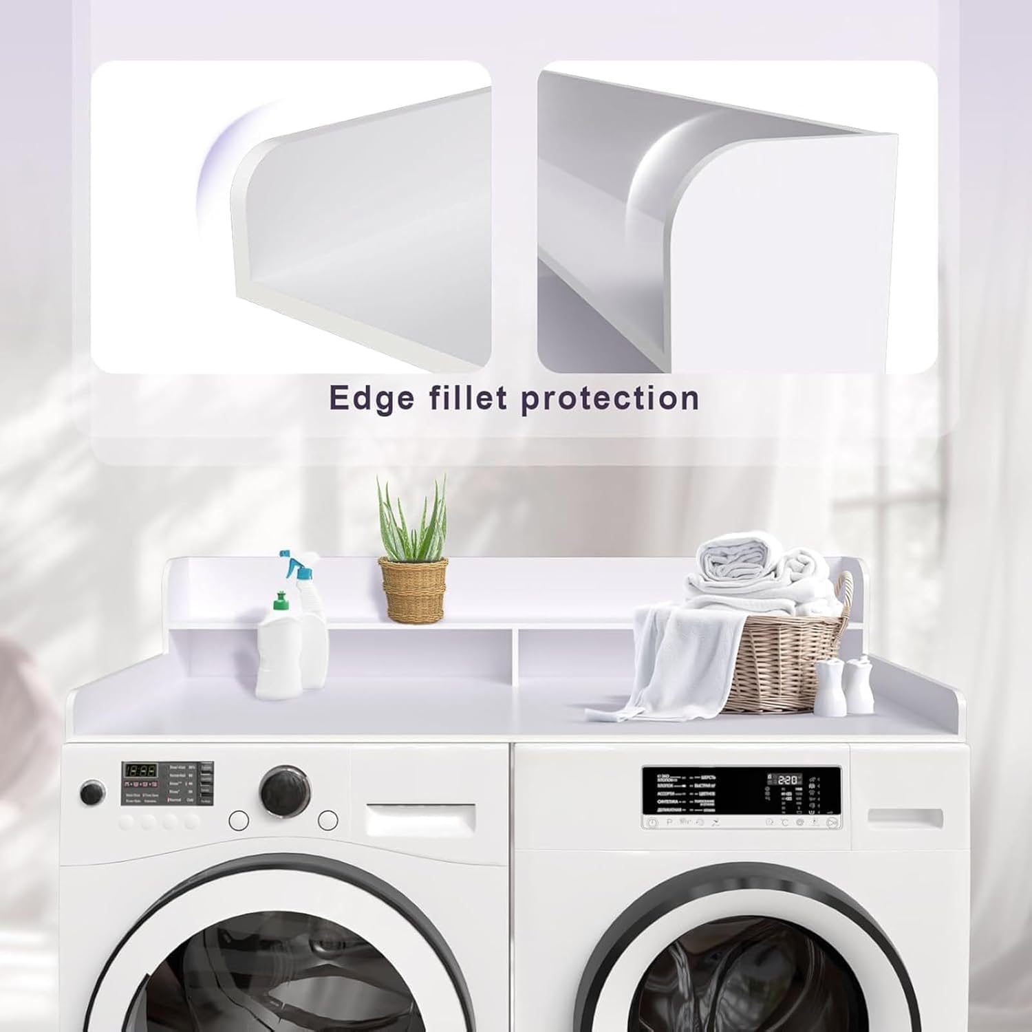 2-Tier Washer and Dryer Countertop Shelf, White Laundry Topper with Non-Slip Pads, Laundry Room Storage & Organization for Small Apartment Kitchen