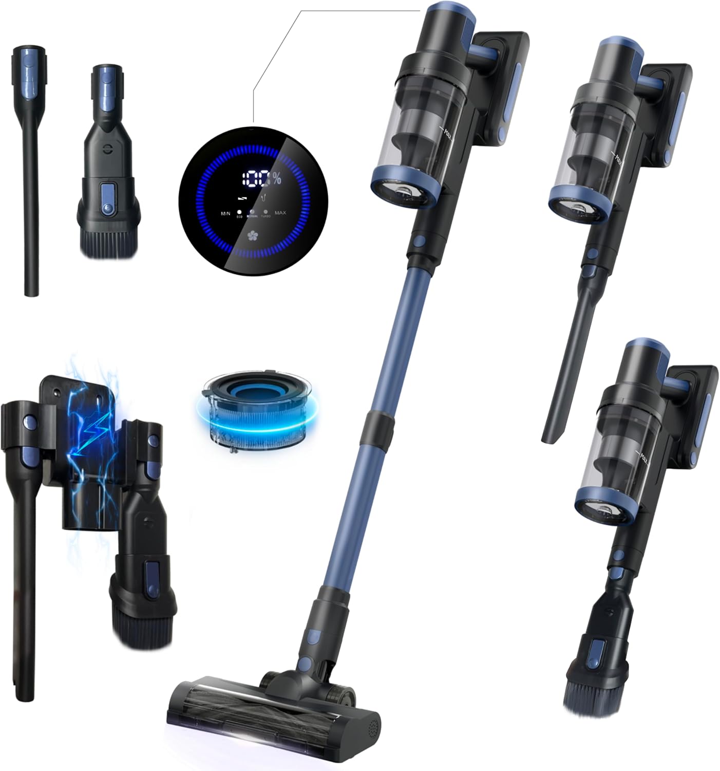 Cordless Vacuum Cleaner, 30KPA 350W Self-Standing Stick Vacuum Cleaner with LED Touch Screen, Charging Wall Mount, 3 Suction Modes, Anti-Tangle Wireless Vacuum for Home/Hair/Carpets/Hard Floor