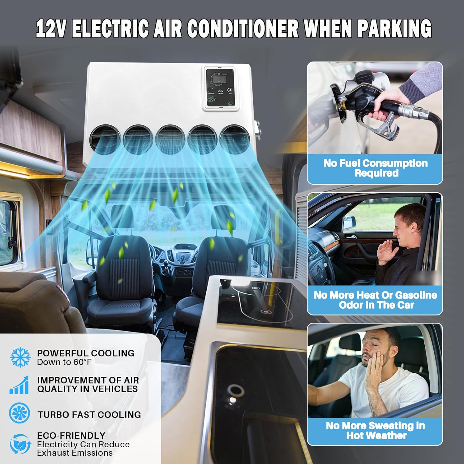 12V Air Conditioner 11,000 BTU, 12 Volt DC Air Conditioner for Truck Parking Split Electric AC Unit, Quiet A/C Inverter Cooling Cost-effective for Semi-Truck, Trailer, Camper, Crane Loader Excavator