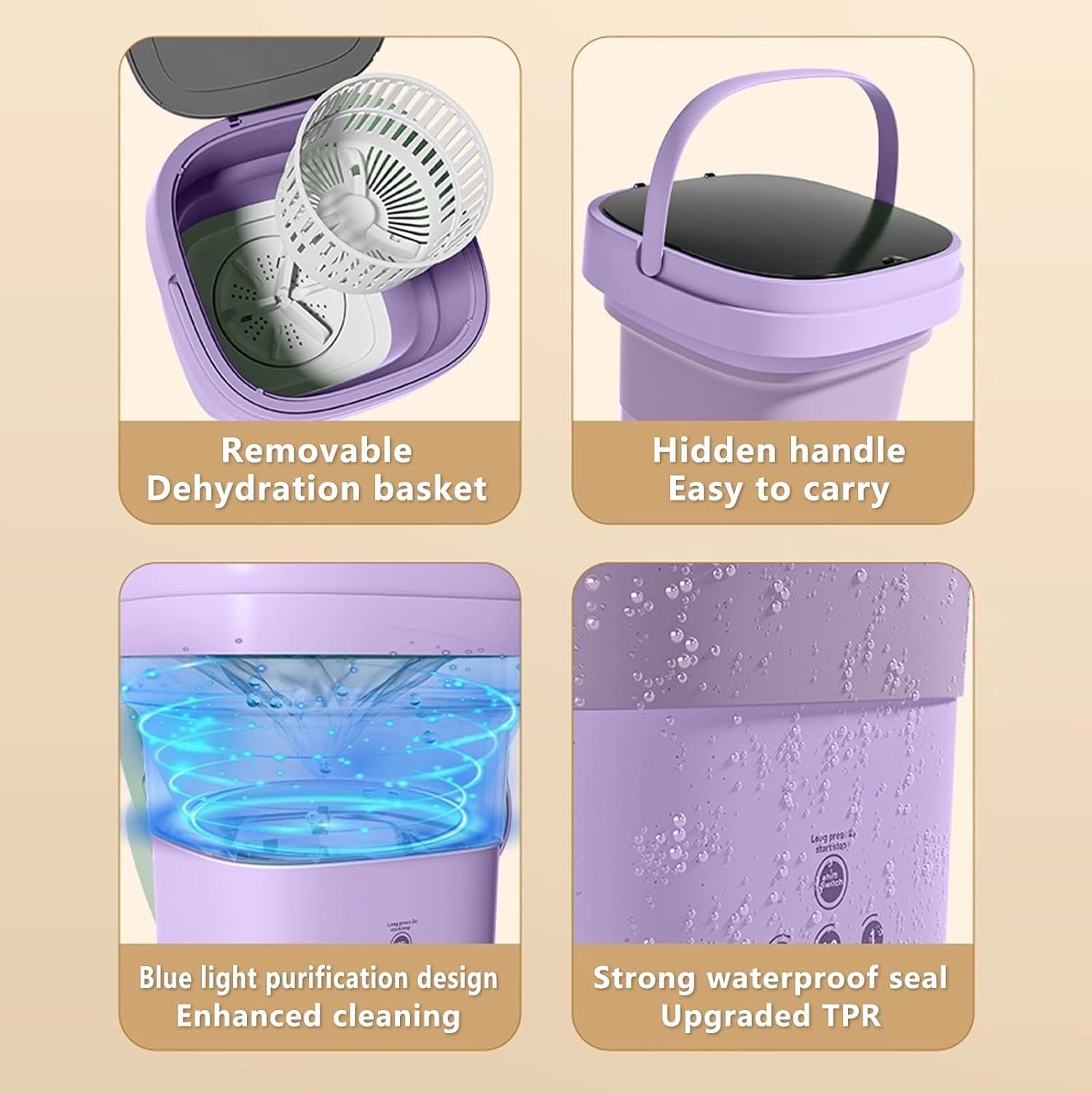 Travel Washing Machine Foldable mini Washing Machine With Dehydration Basket Portable Washer for Small Items Ideal for Home Travel Underwear Washings Machine(Beige)