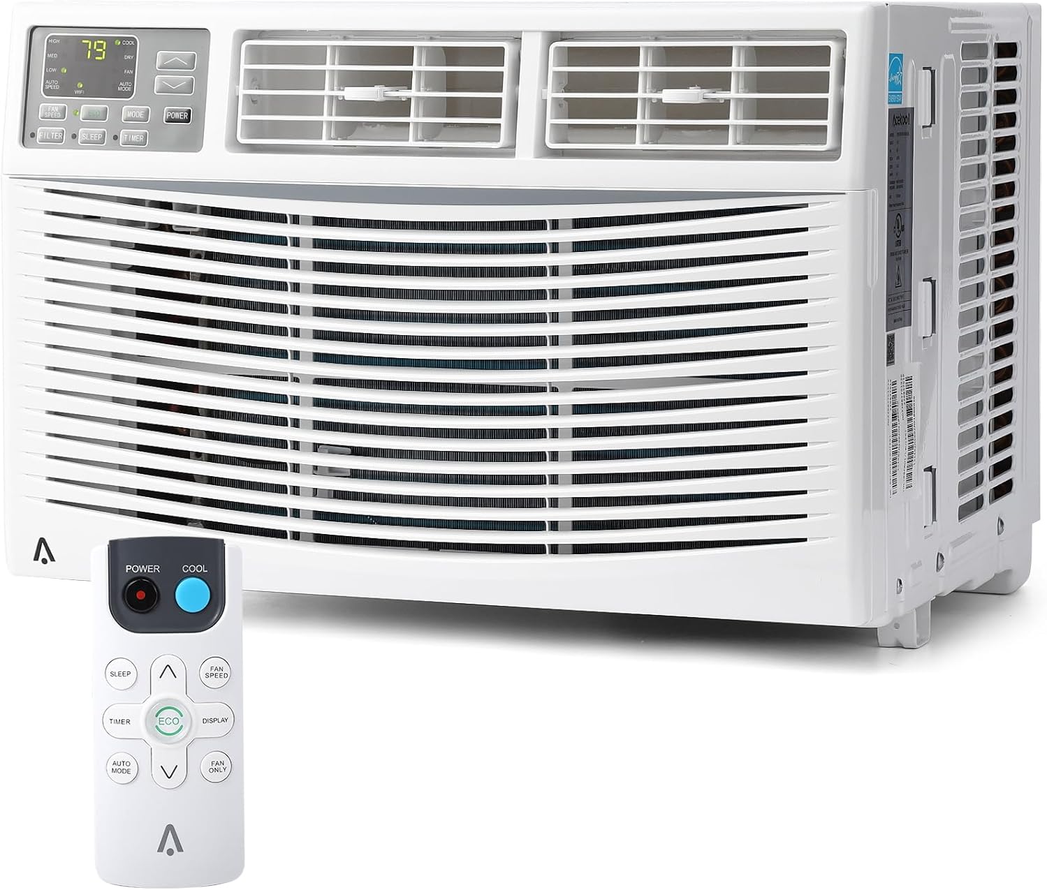 8,000 BTU Smart Window Air Conditioner, Cools 350 Sq. Ft, Wi-Fi Enabled AC Unit with Remote, Quiet 3-Speed Fan, Easy Install Kit for Bedroom, Apartment, Office, or Living Room Use