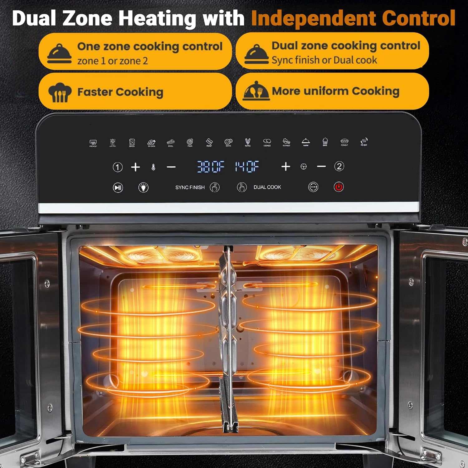 24Qt Large Air Fryer Toaster Oven Combo - French Double Door Airfryer, 15 Cooking Functions Touch Dual Zone Independent Control Electric Oven, Stainless Steel Air Fryers Oven 13 Accessories & Cookbook