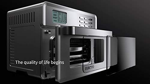 EUROTO Stainless Steel Large Capacity 26.8 QT Air Fryer Oven, 24 in 1 Multi-function, 360 Air Circulation Toaster Oven, LCD digital Display, 4 Layer Shelves, Included Oven Gloves & Apron Up to 450°F