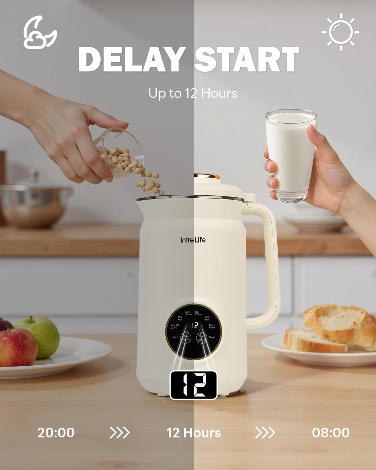 34 oz Nut Milk Maker Machine, 8 in 1 Soy Milk Maker with Nut Milk Bag, Plant Based Milk Maker for Almond, Oat, with Delay Start/Keep Warm/Self Cleaning, Cream