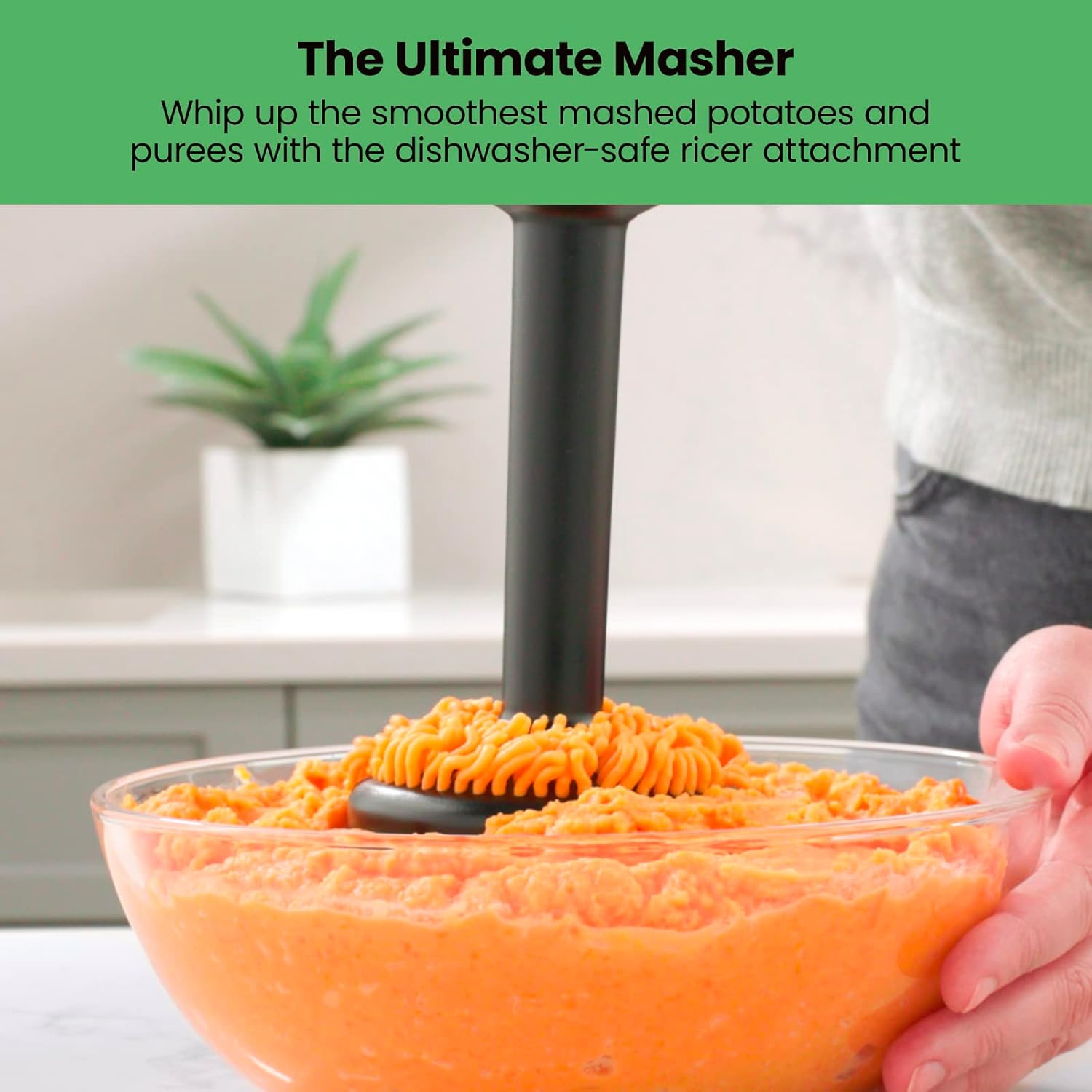 CHEFMAN Cordless Portable Immersion Blender 5-in-1 Blender Set, Ice Crushing Power with One-Touch Speed Control, Comes with Potato Masher, Whisk, Chopper, Beaker, and Storage Case, Stainless Steel