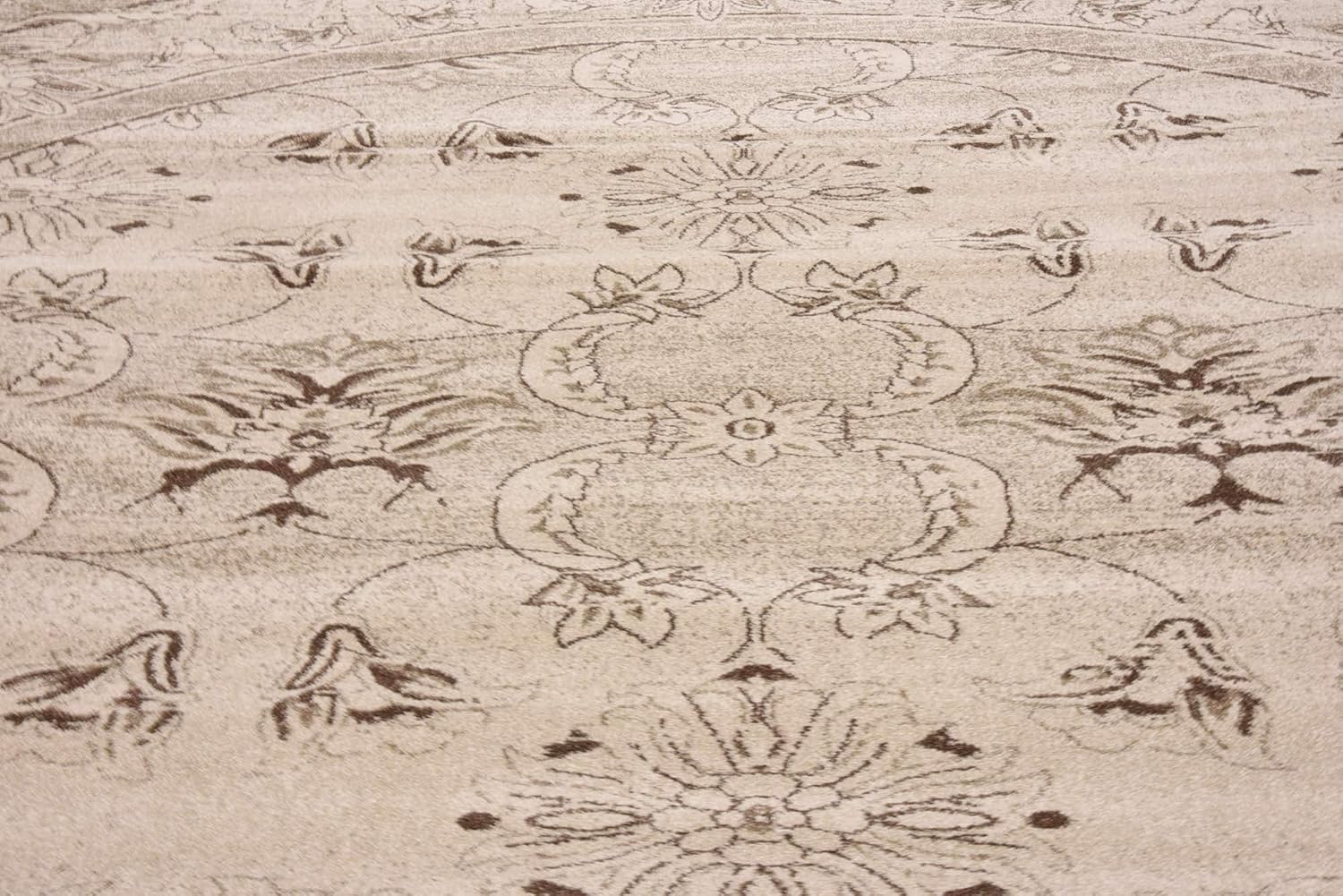 Unique Loom La Jolla Collection Botanical, Contemporary, Traditional, Rustic, Border Area Rug (12' 2 x 12' 2 Round, Ivory/Brown)